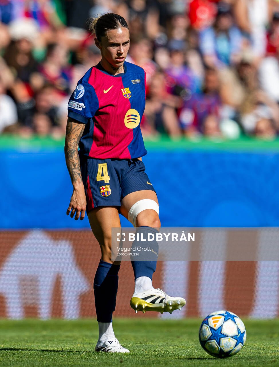Maria Leon of Barcelona during the UEFA Women's Champions League final match between Arsenal and Barcelona on May 24, 2025 in Lisbon.