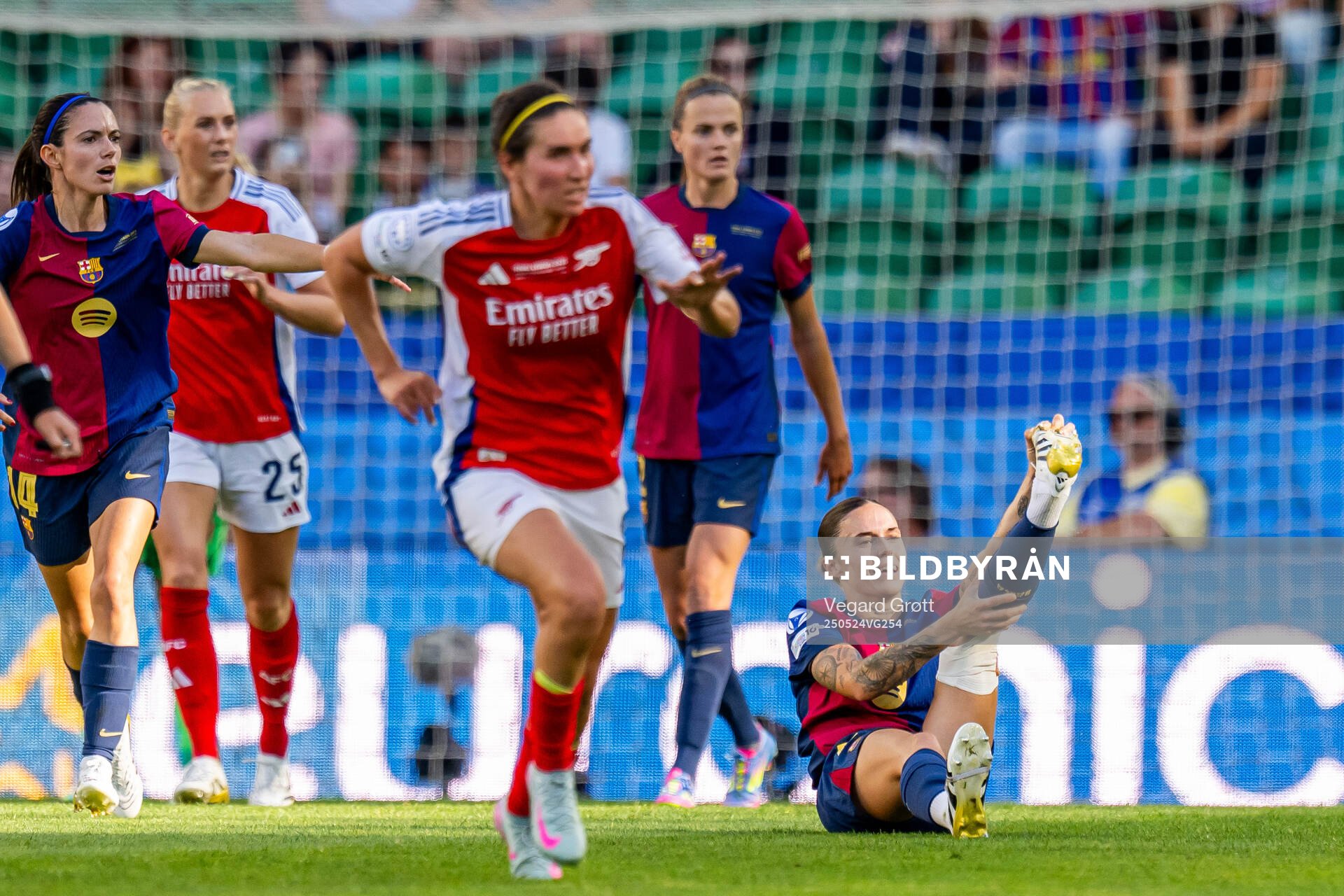 Maria Leon of Barcelona during the UEFA Women's Champions League final match between Arsenal and Barcelona on May 24, 2025 in Lisbon.