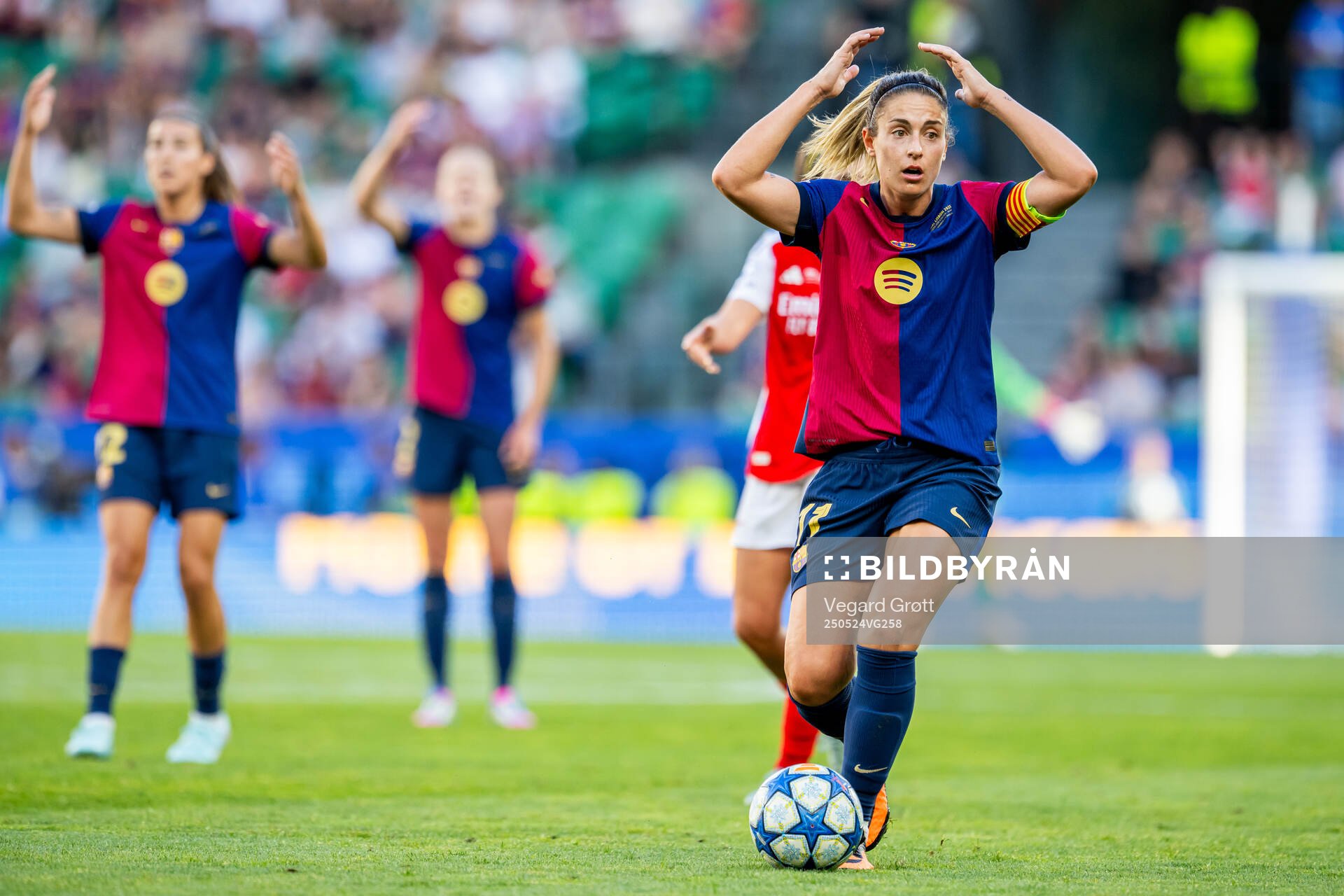 Alexia Putellas of Barcelona reacts during the UEFA Women's Champions League final match between Arsenal and Barcelona on May 24, 2025 in Lisbon.