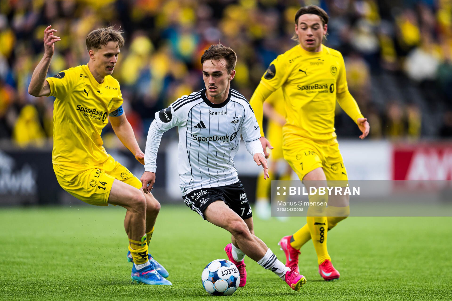 Marius Sivertsen Broholm of Rosenborg during the Eliteserien match between Bodø/Glimt and Rosenborg on May 24, 2025 in Bodø.