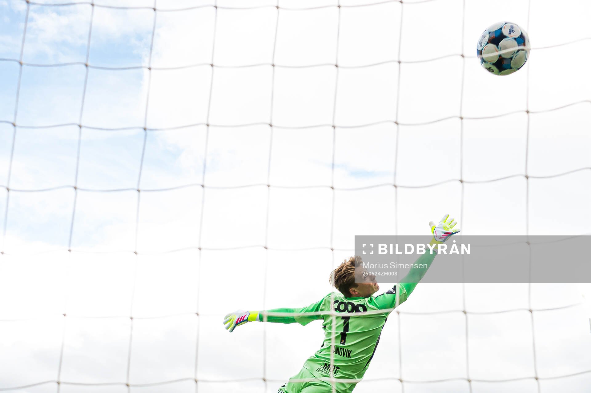 Sander Tangvik of Rosenborg during the Eliteserien match between Bodø/Glimt and Rosenborg on May 24, 2025 in Bodø.