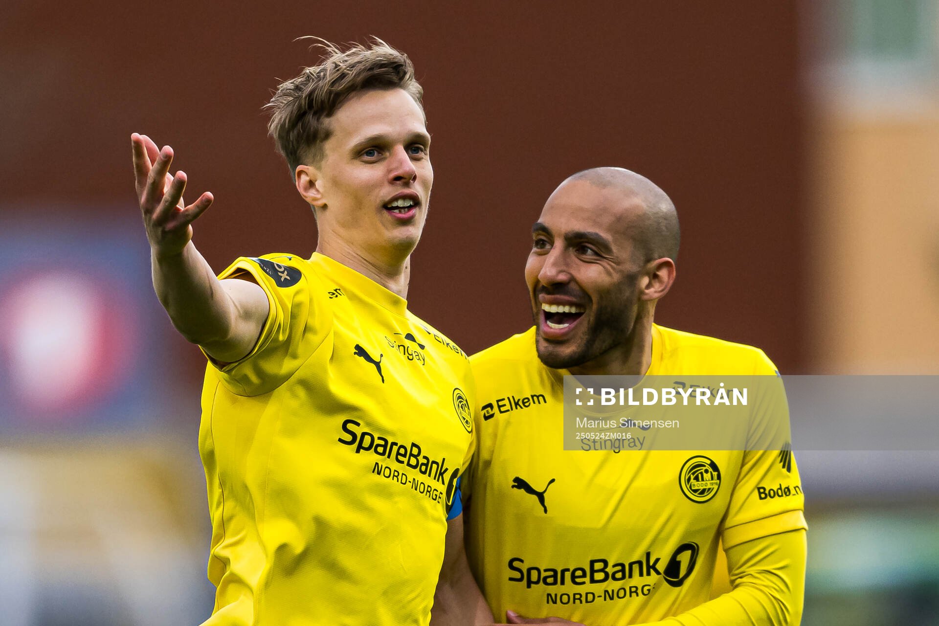 Ulrik Saltnes of Bodø/Glimt celebrates after scoring the 4-0 goal during the Eliteserien match between Bodø/Glimt and Rosenborg on May 24, 2025 in Bodø.
