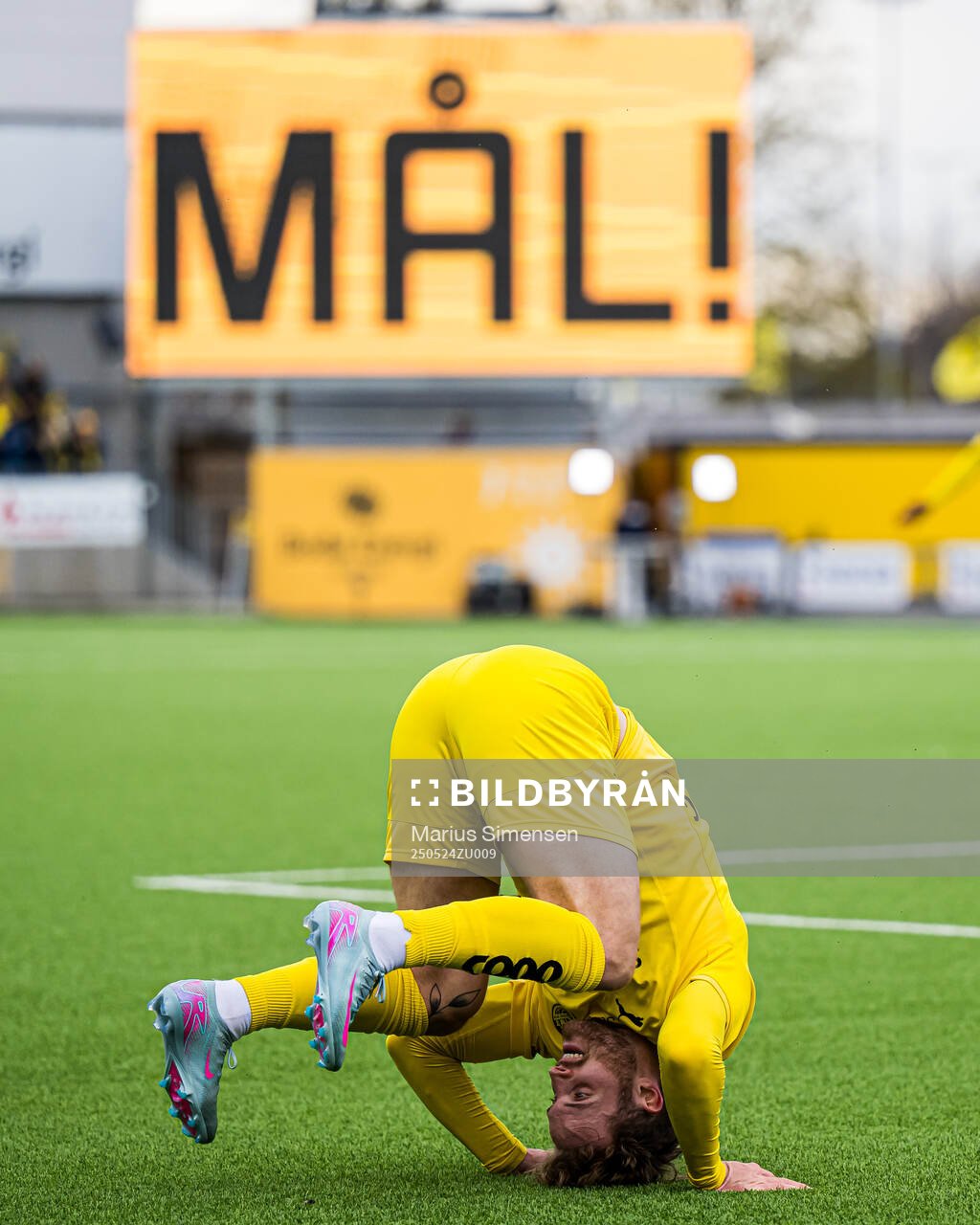 Ole Didrik Blomberg of Bodø/Glimt celebrates after scoring the 3-0 goal during the Eliteserien match between Bodø/Glimt and Rosenborg on May 24, 2025 in Bodø.