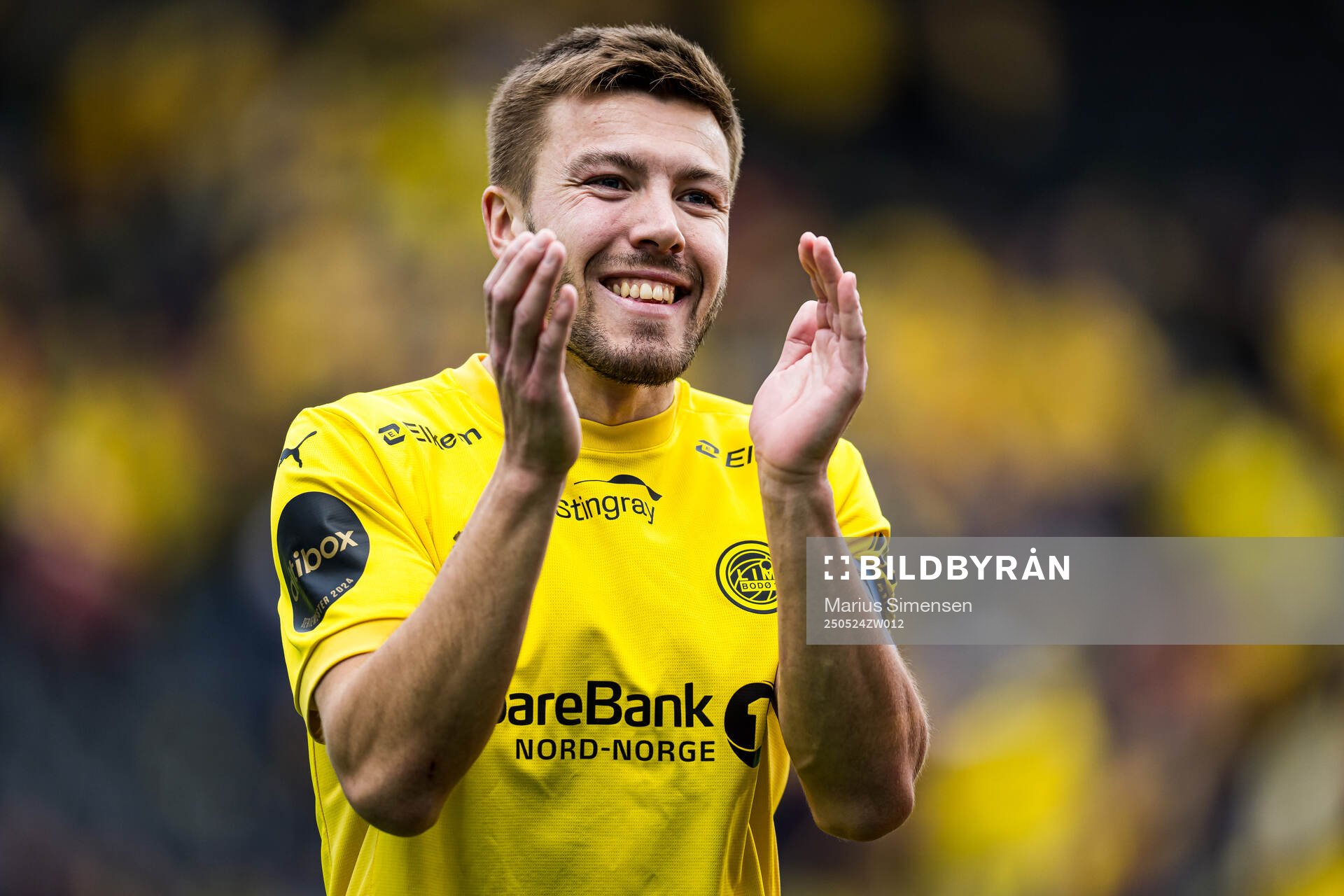 Fredrik Bjørkan of Bodø/Glimt celebrates after the Eliteserien match between Bodø/Glimt and Rosenborg on May 24, 2025 in Bodø.