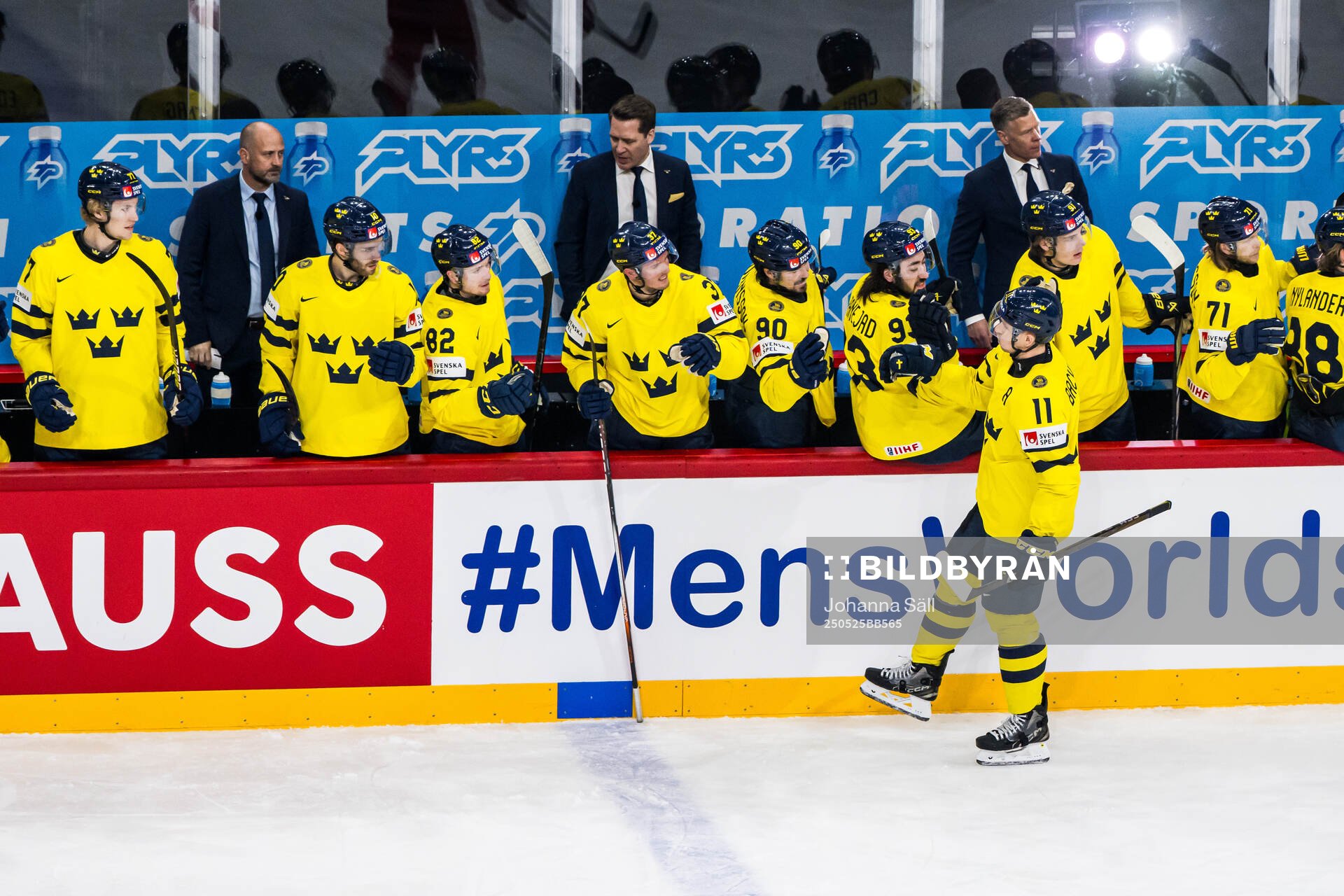 Mikael Backlund of Sweden celebrates with team mates