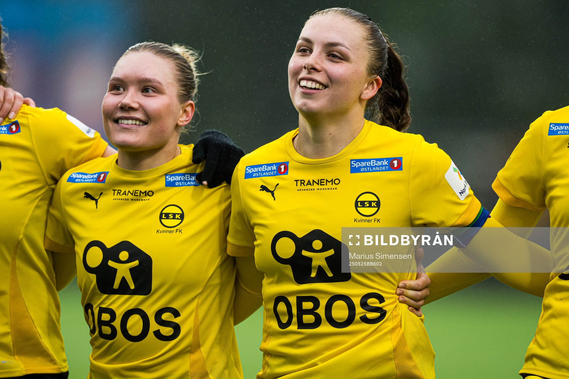 Emma-Helena Alexandra Peuhkurinen and Marte Bjelde Hjelmhaug of LSK Kvinner celebrates after the Toppserien football match between Stabæk and LSK Kvinner on May 25, 2025 in Bekkestua.