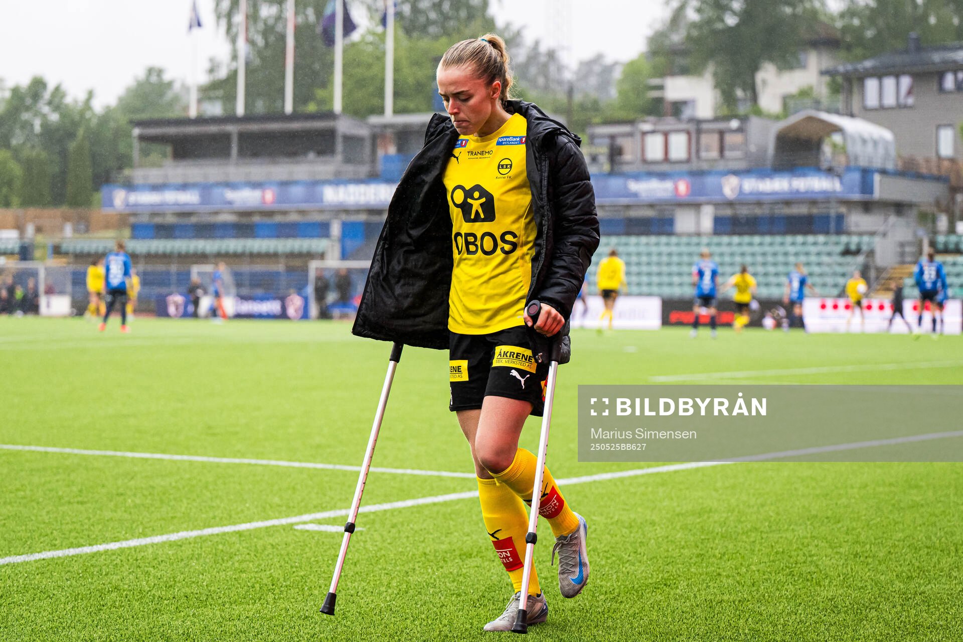 Andrea Karoline Nymo Holmstrøm of LSK Kvinner with an injury during the Toppserien football match between Stabæk and LSK Kvinner on May 25, 2025 in Bekkestua.