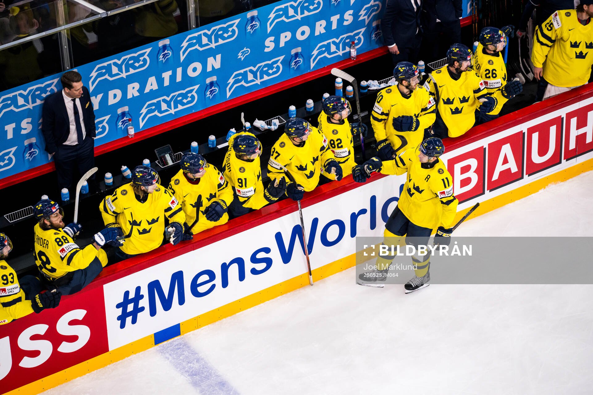 Mikael Backlund of Sweden celebrates with team mates