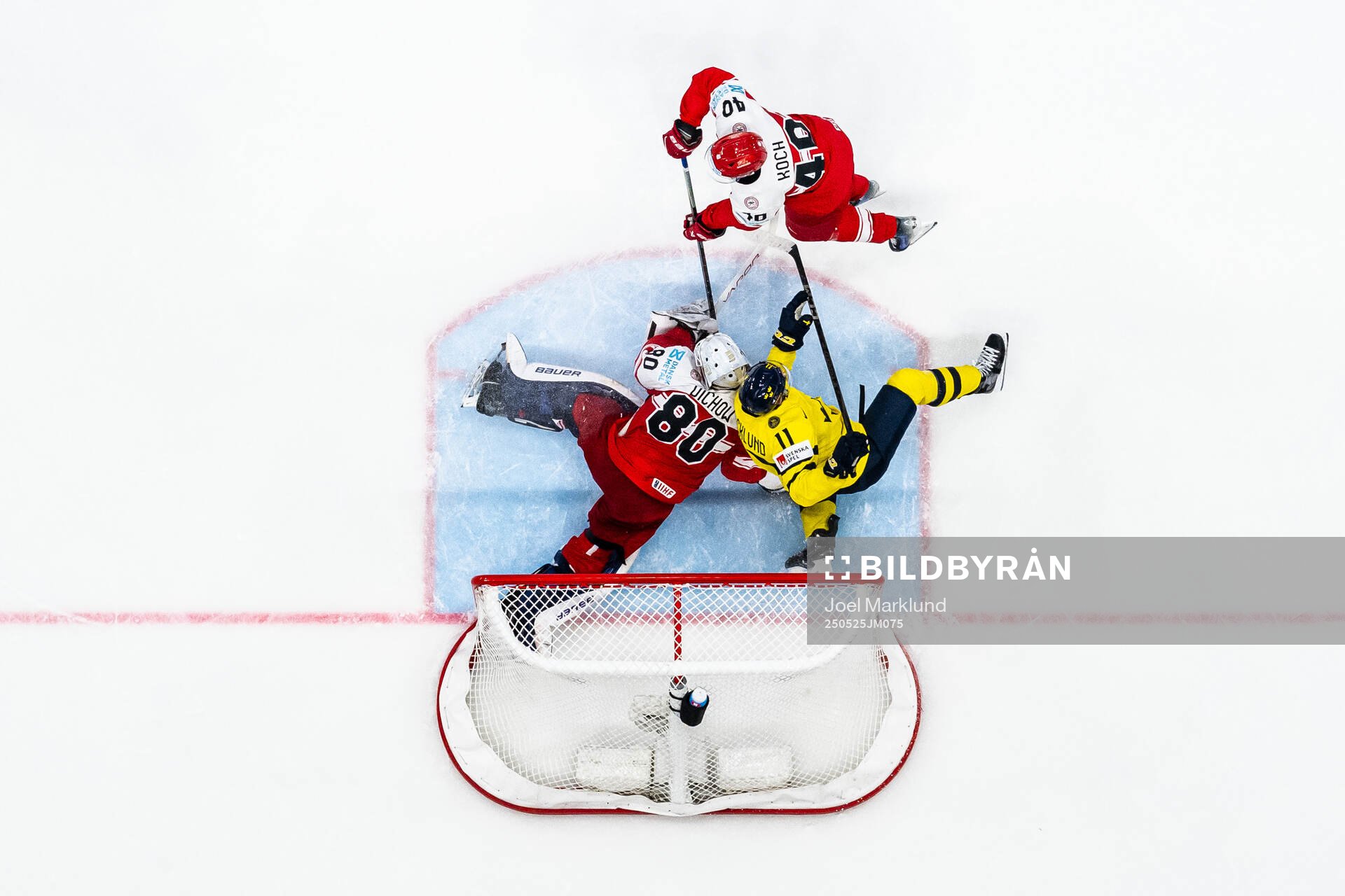 Goaltender Frederik Dichow and Nicholas B Jensen of Denmark