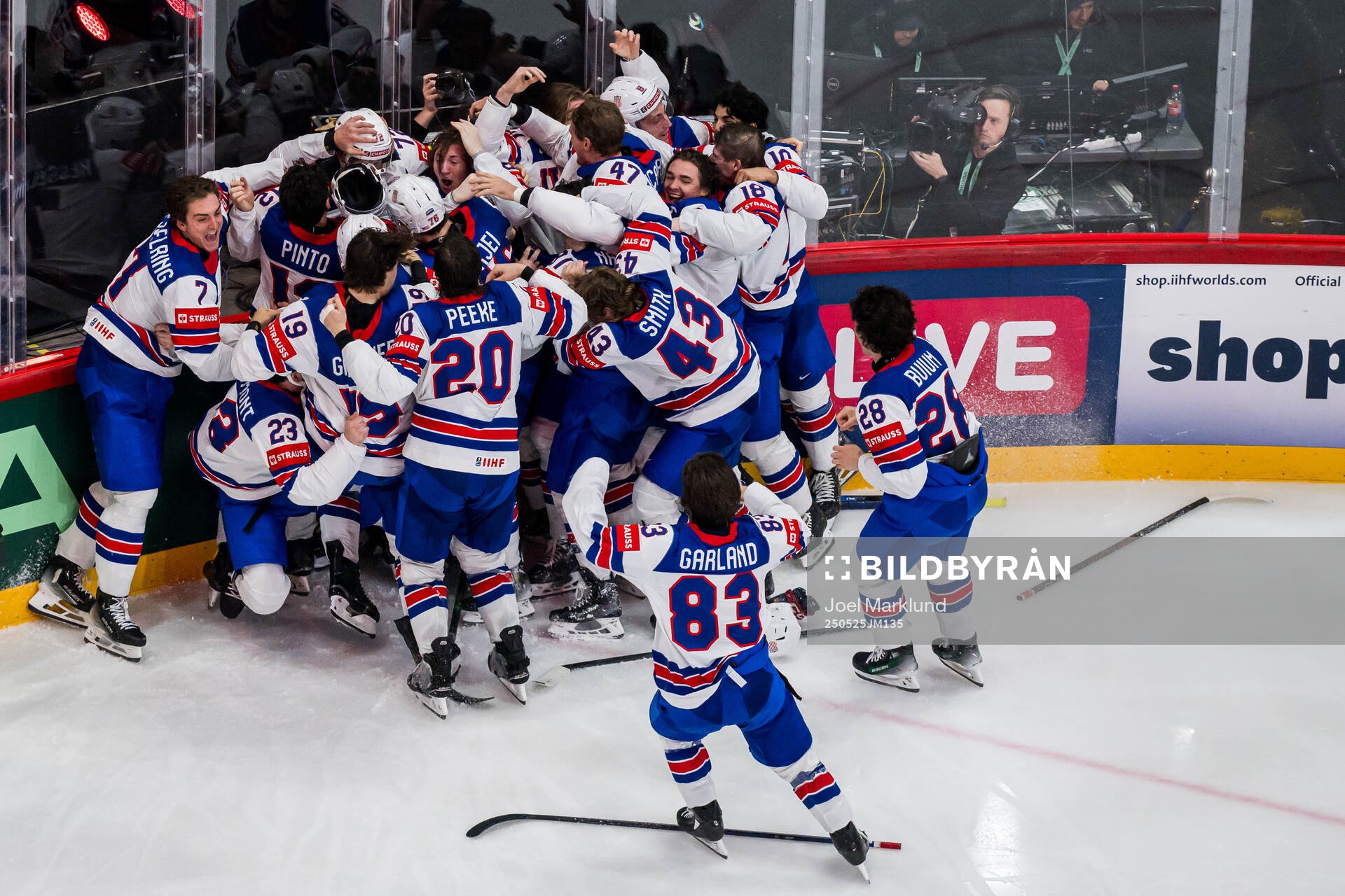 Tage Thompson of USA celebrates with team mates