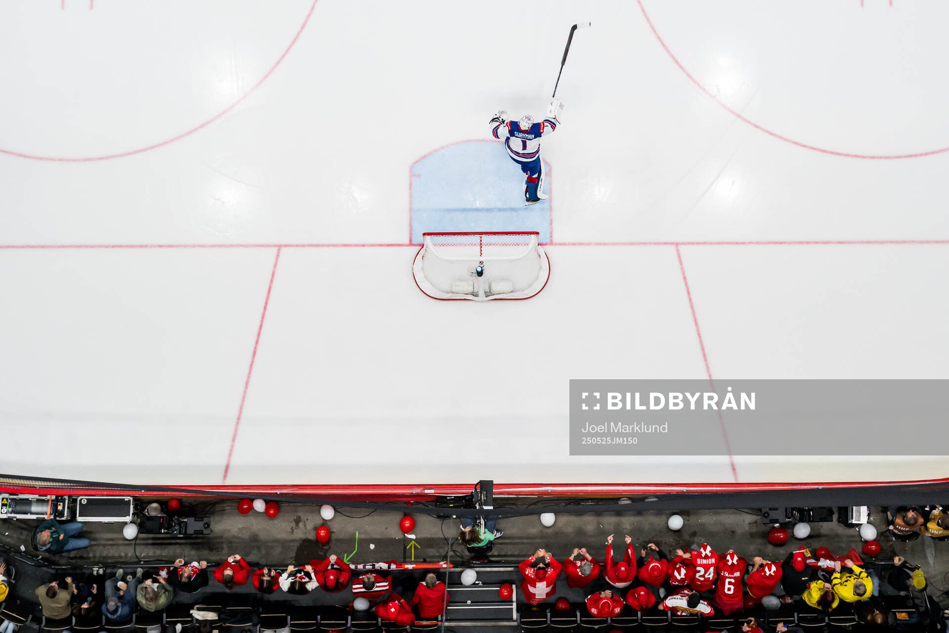goaltender Jeremy Swayman of USA celebrates