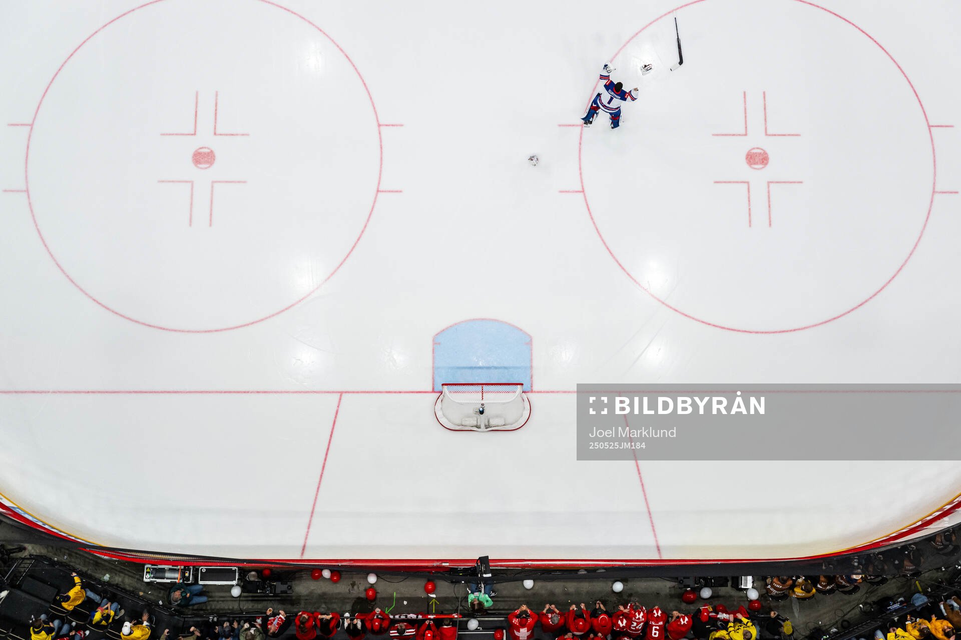 Goaltender Jeremy Swayman of USA celebrates the team’s