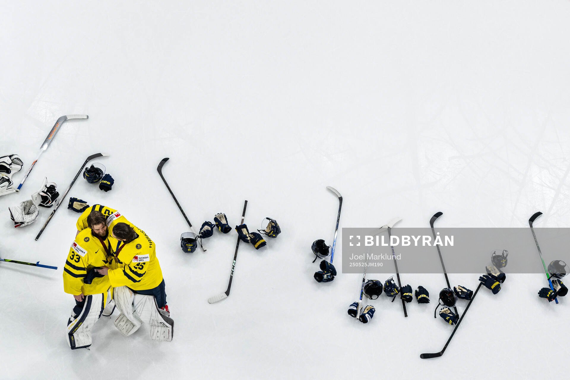 Goaltenders Samuel Ersson and Jacob Markström of Sweden