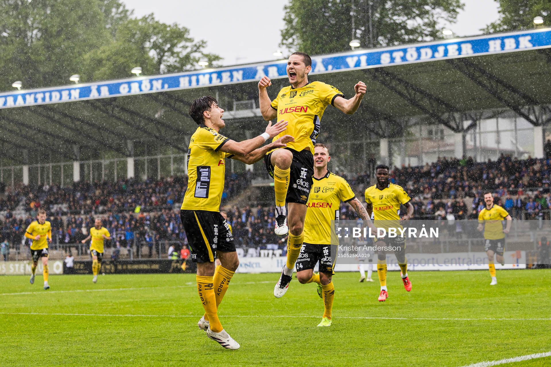 Elfsborgs Rasmus Wikström jublar efter 1-3 under fotbollsmatchen i Allsvenskan mellan Halmstad och Elfsborg den 25 maj 2025 i Halmstad.
