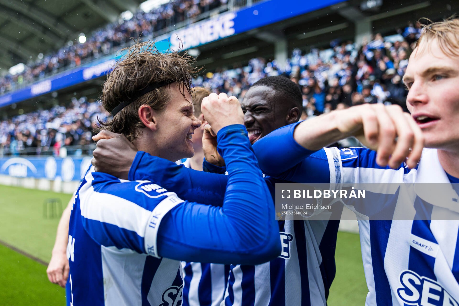 IFK Göteborgs Kolbeinn Thordarson jublar efter 1-0 under fotbollsmatchen i Allsvenskan mellan IFK Göteborg och Malmö FF den 25 maj 2025 i Göteborg.