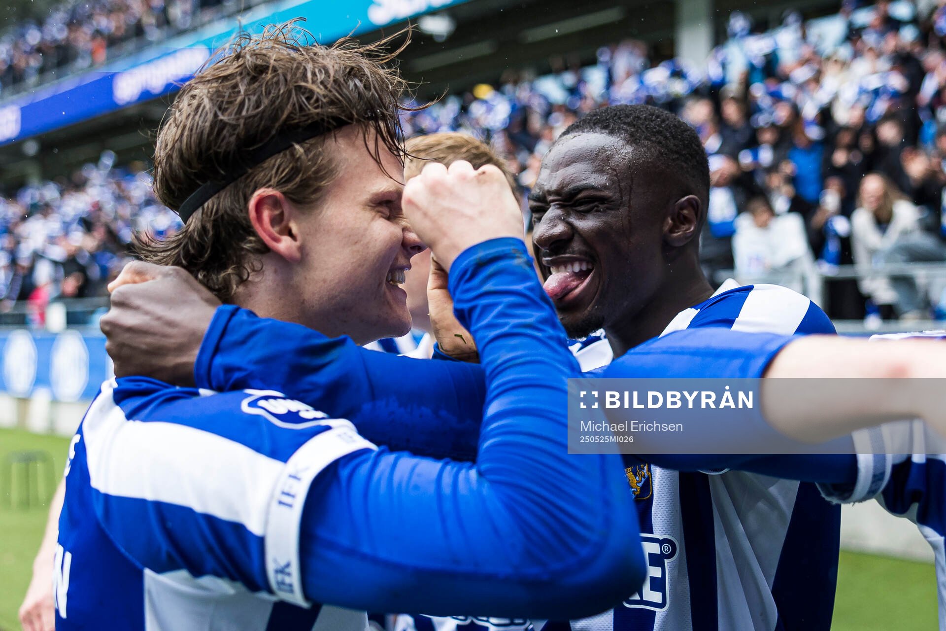 IFK Göteborgs Kolbeinn Thordarson jublar efter 1-0 under fotbollsmatchen i Allsvenskan mellan IFK Göteborg och Malmö FF den 25 maj 2025 i Göteborg.