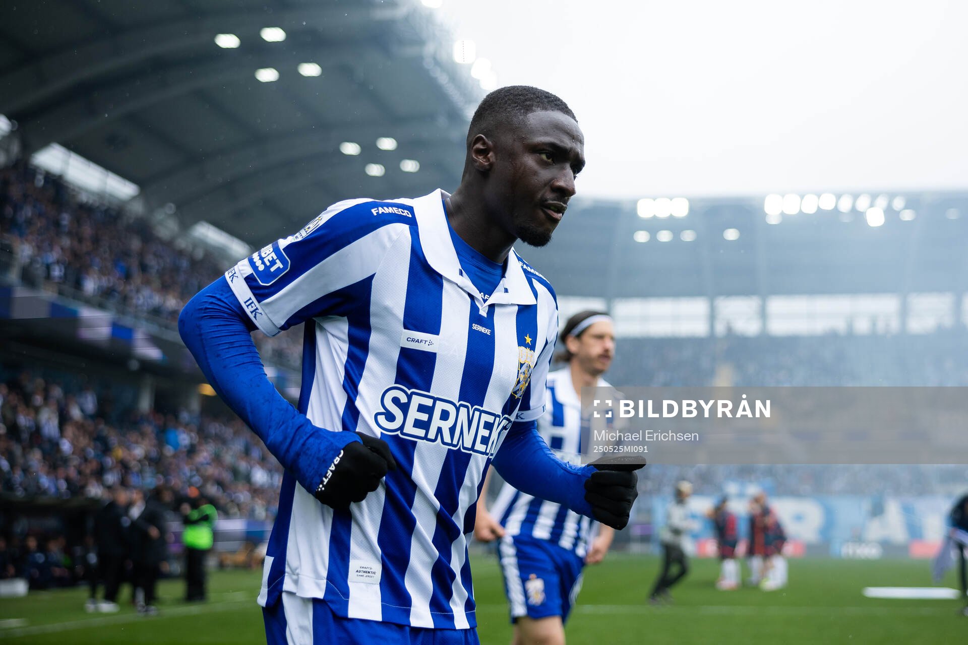 IFK Göteborgs Imam Jagne inför fotbollsmatchen i Allsvenskan mellan IFK Göteborg och Malmö FF den 25 maj 2025 i Göteborg. 
