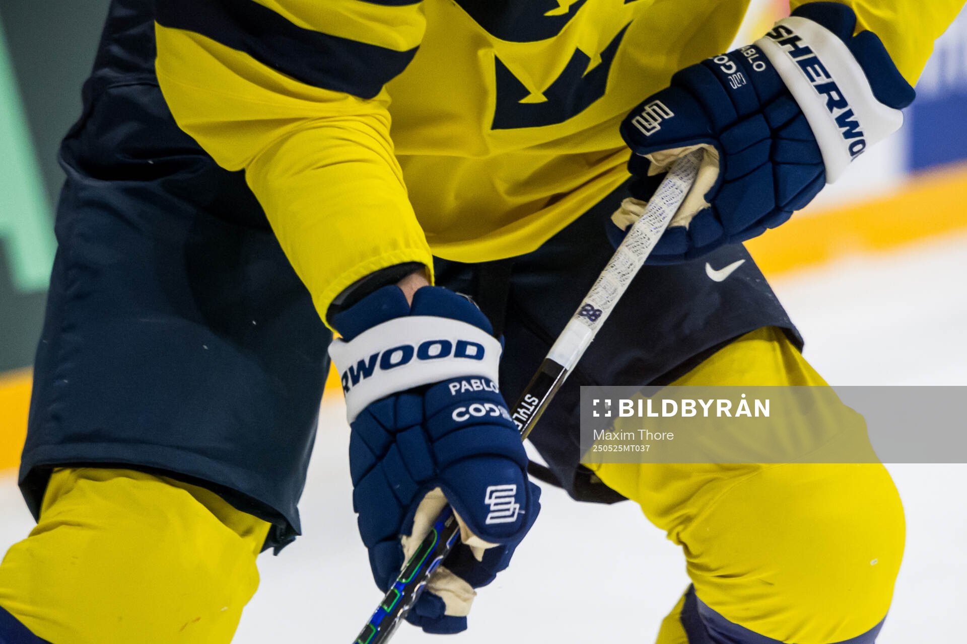 The gloves of William Nylander of Sweden