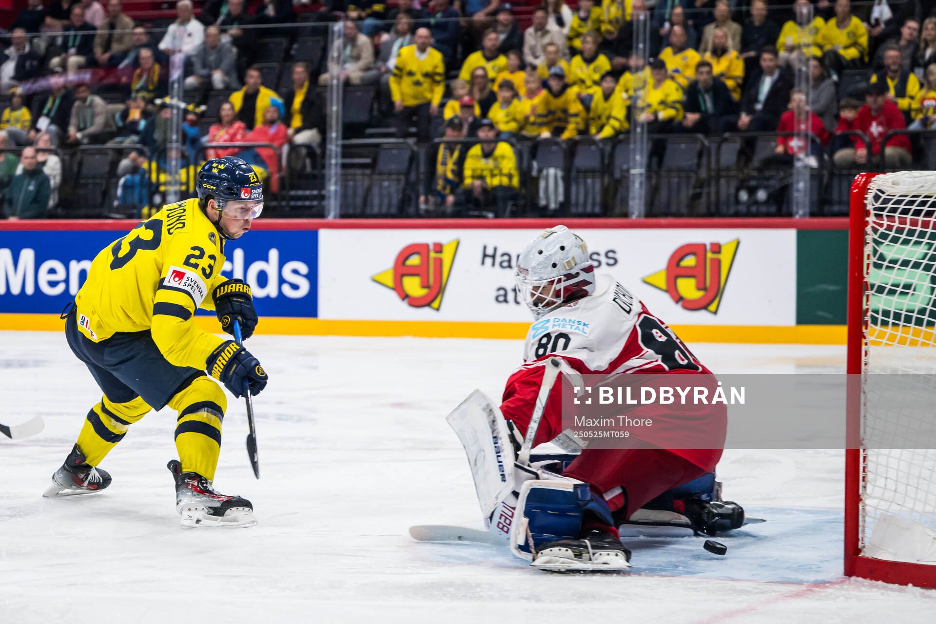 Lucas Raymond of Sweden scores 4-0 past  Frederik Dichow of