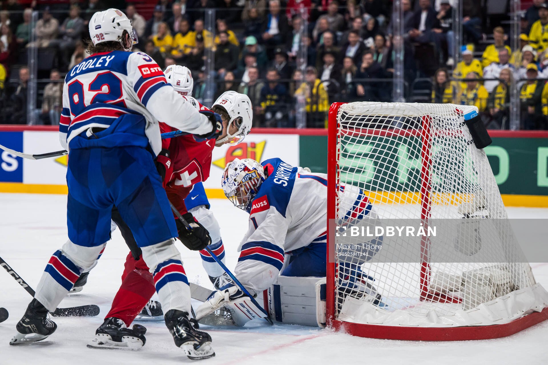 Goaltender Jeremy Swayman of USA