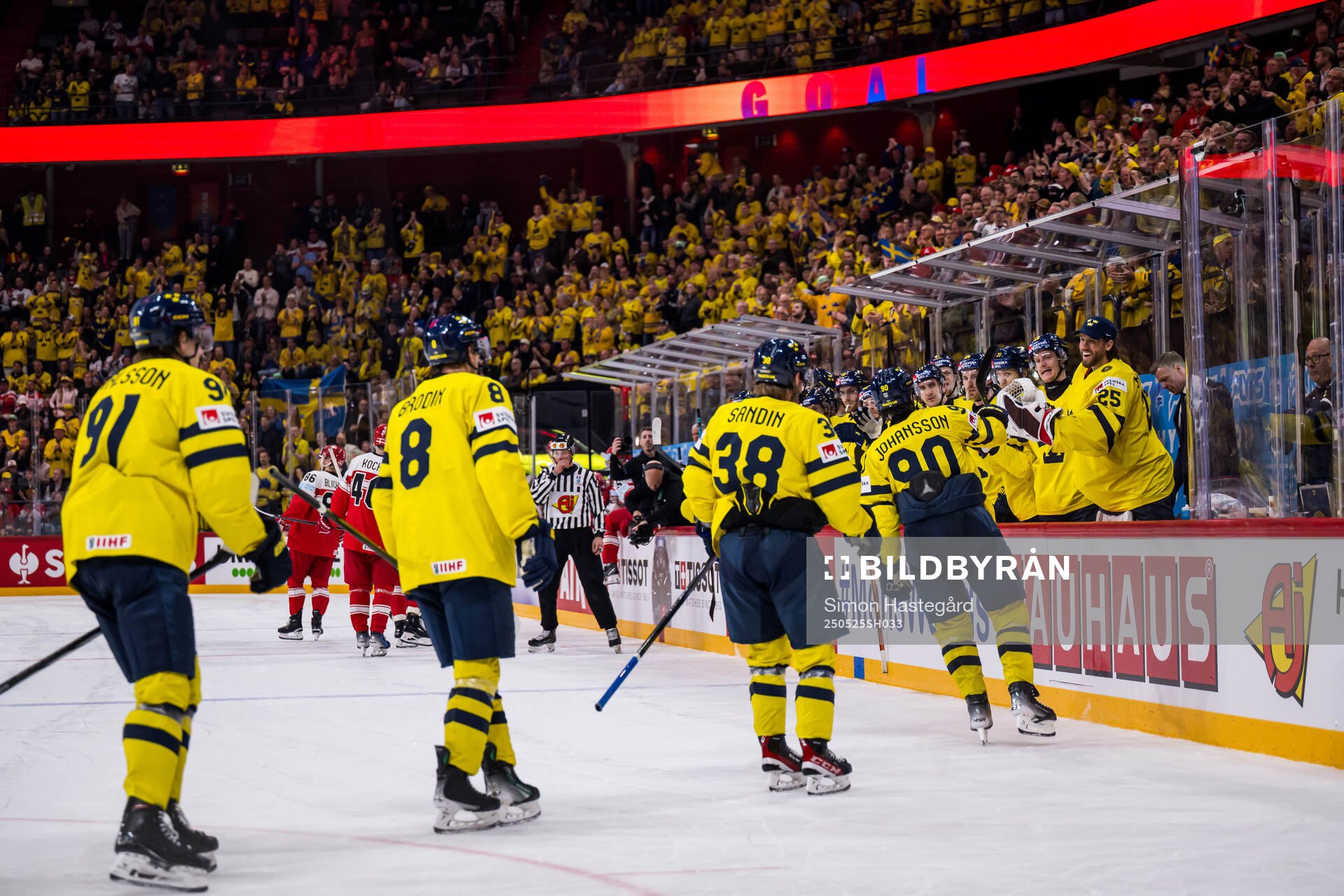Marcus Johansson of Sweden celebrates with team mates