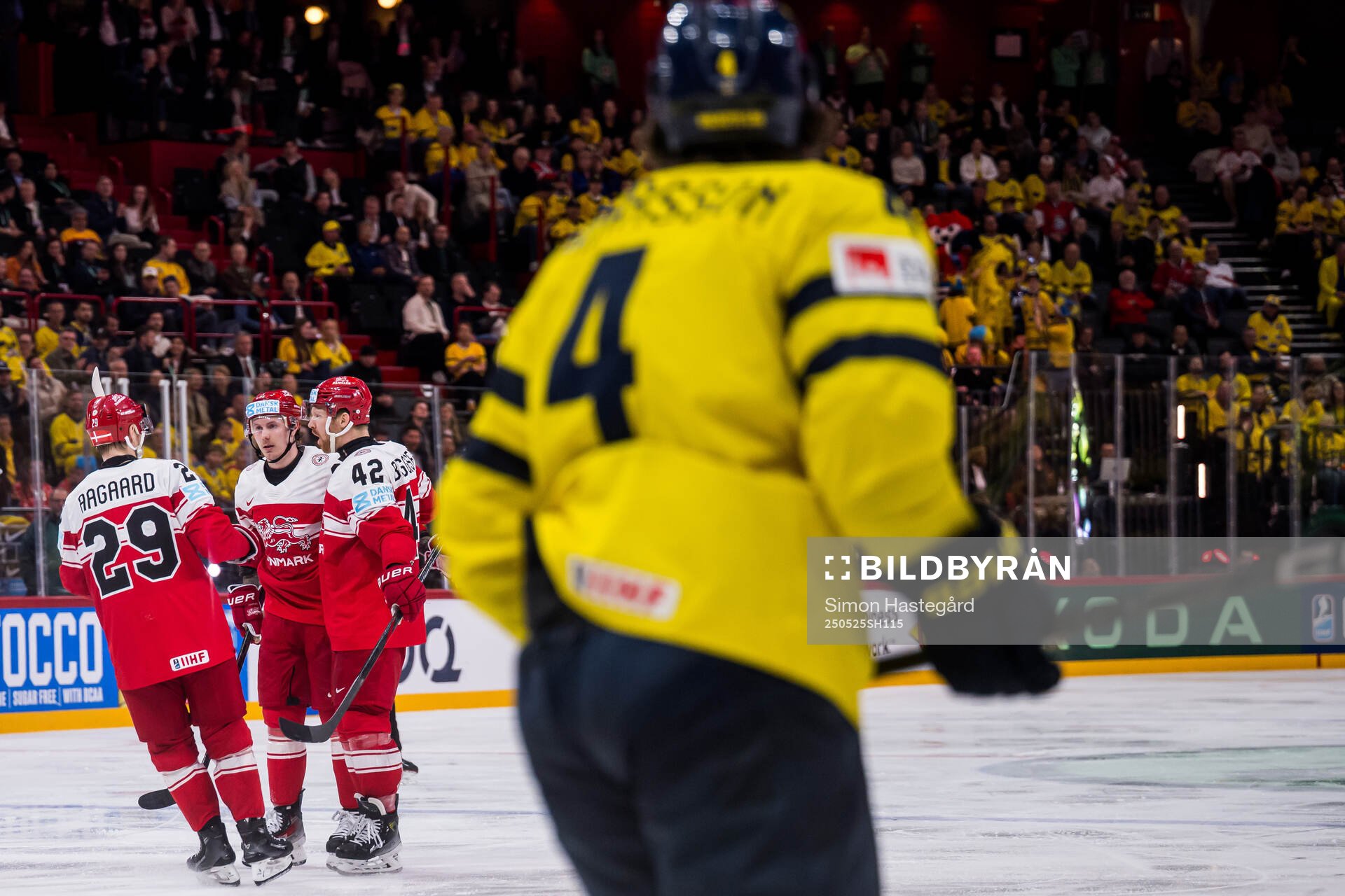 Nick Olesen of Denmark celebrates with team mates