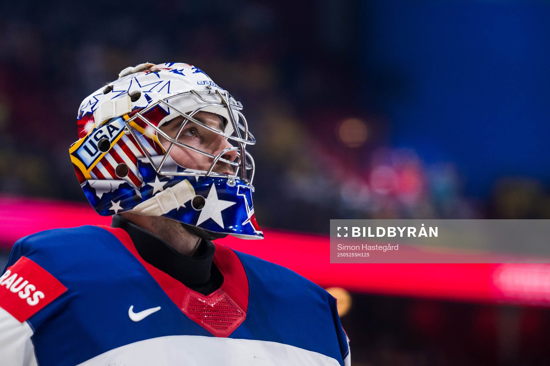 Goaltender Jeremy Swayman of USA