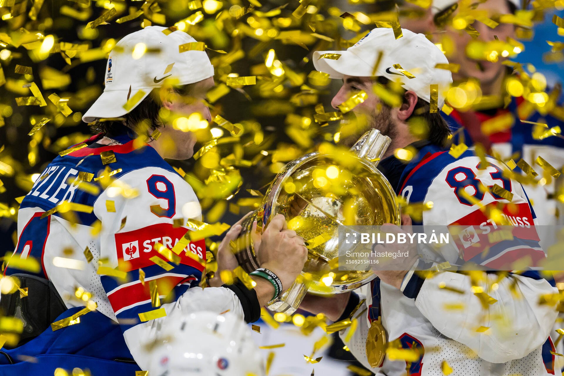Clayton Keller and Conor Garland of USA celebrate with the