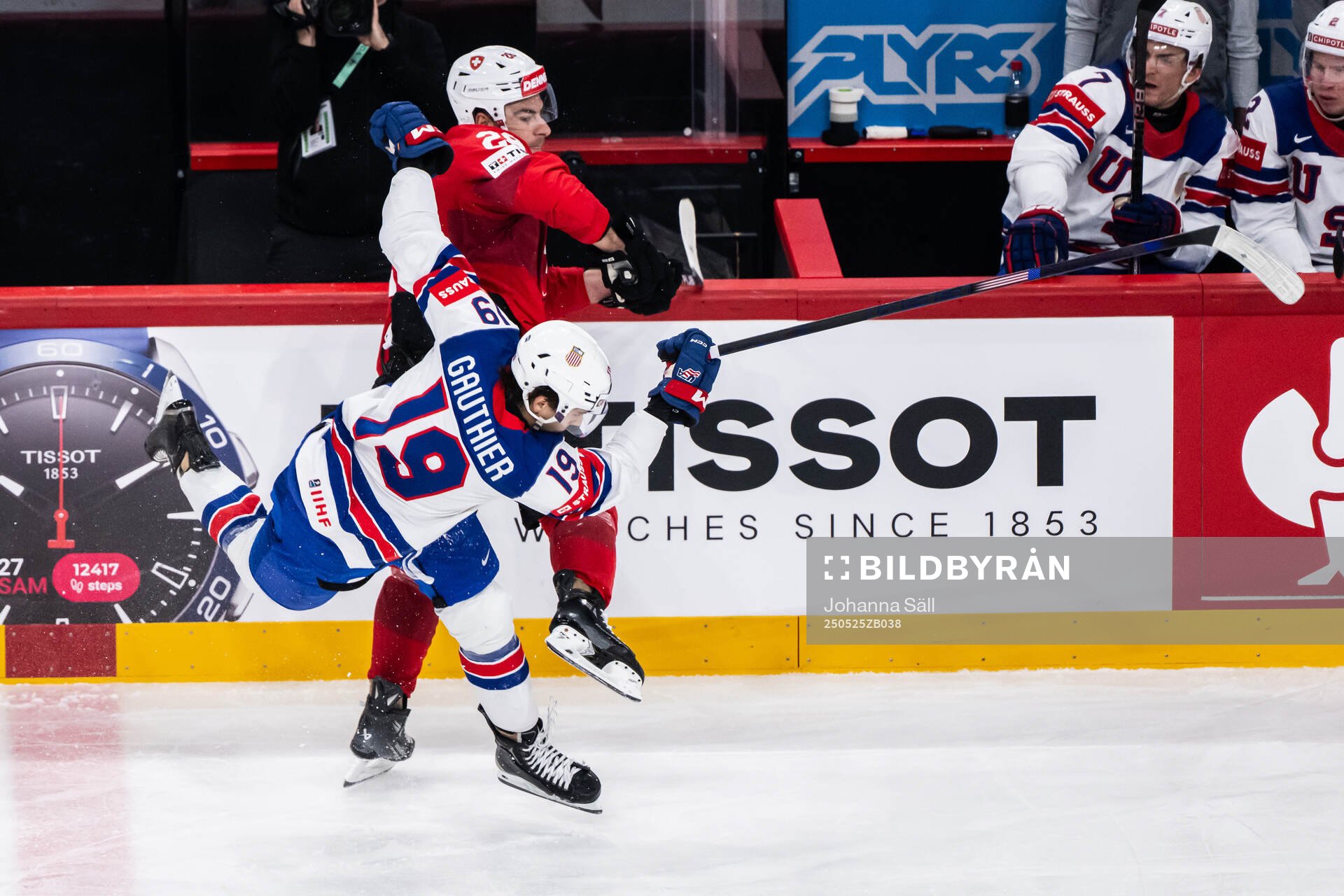 Timo Meier of Switzerland and Cutter Gauthier of USA