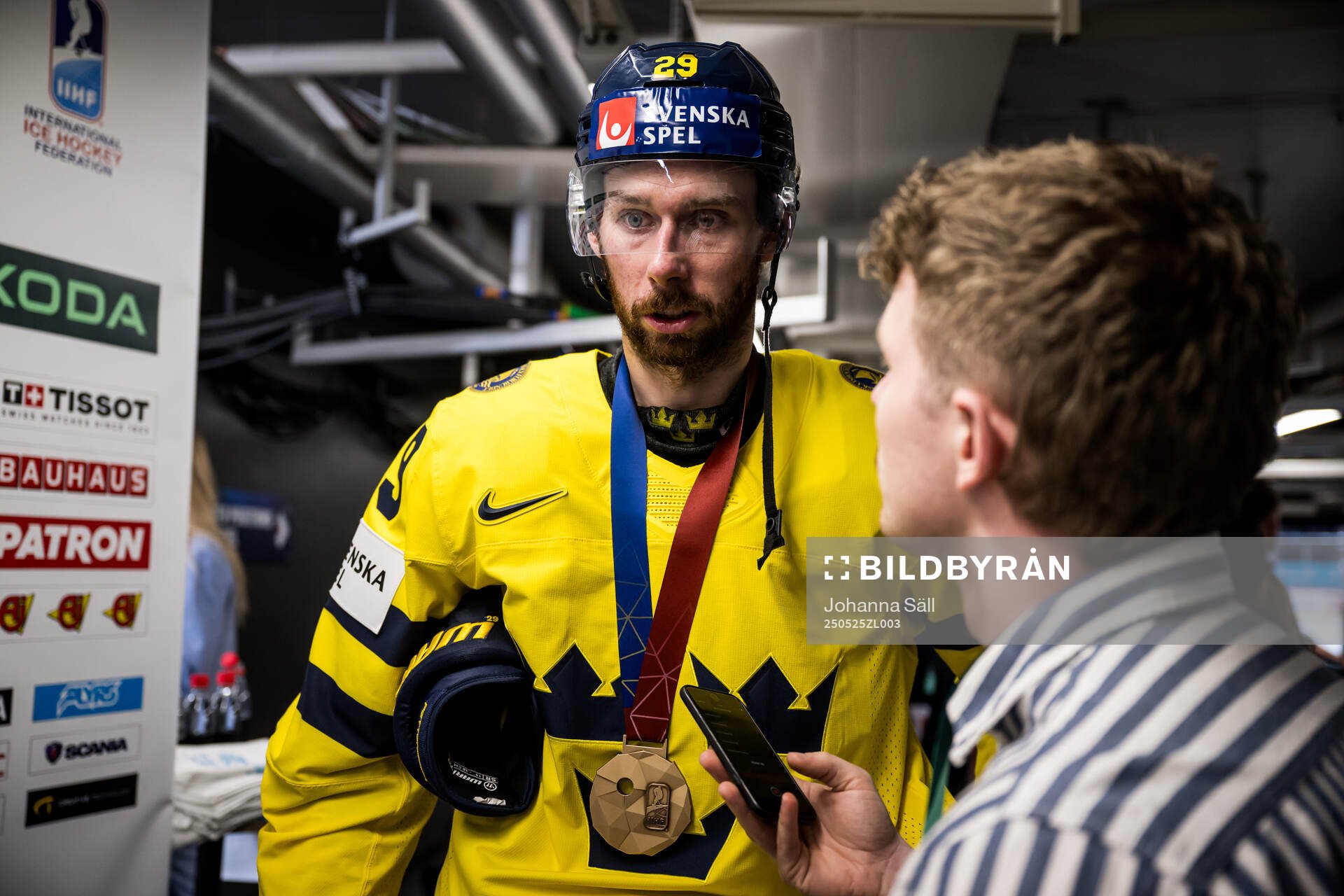 Marcus Pettersson of Sweden is being interviewed