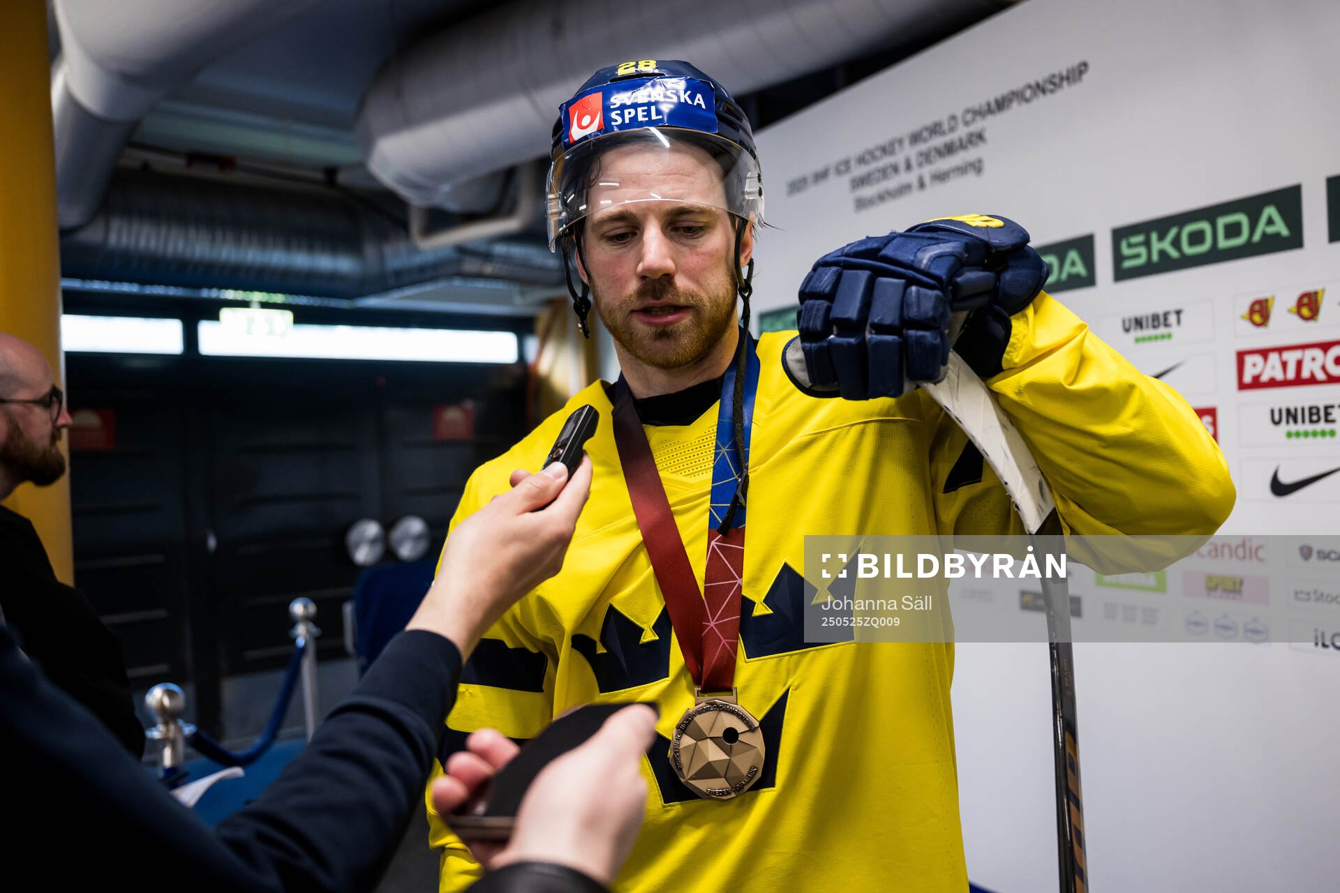 Elias Lindholm of Sweden is being interviewed