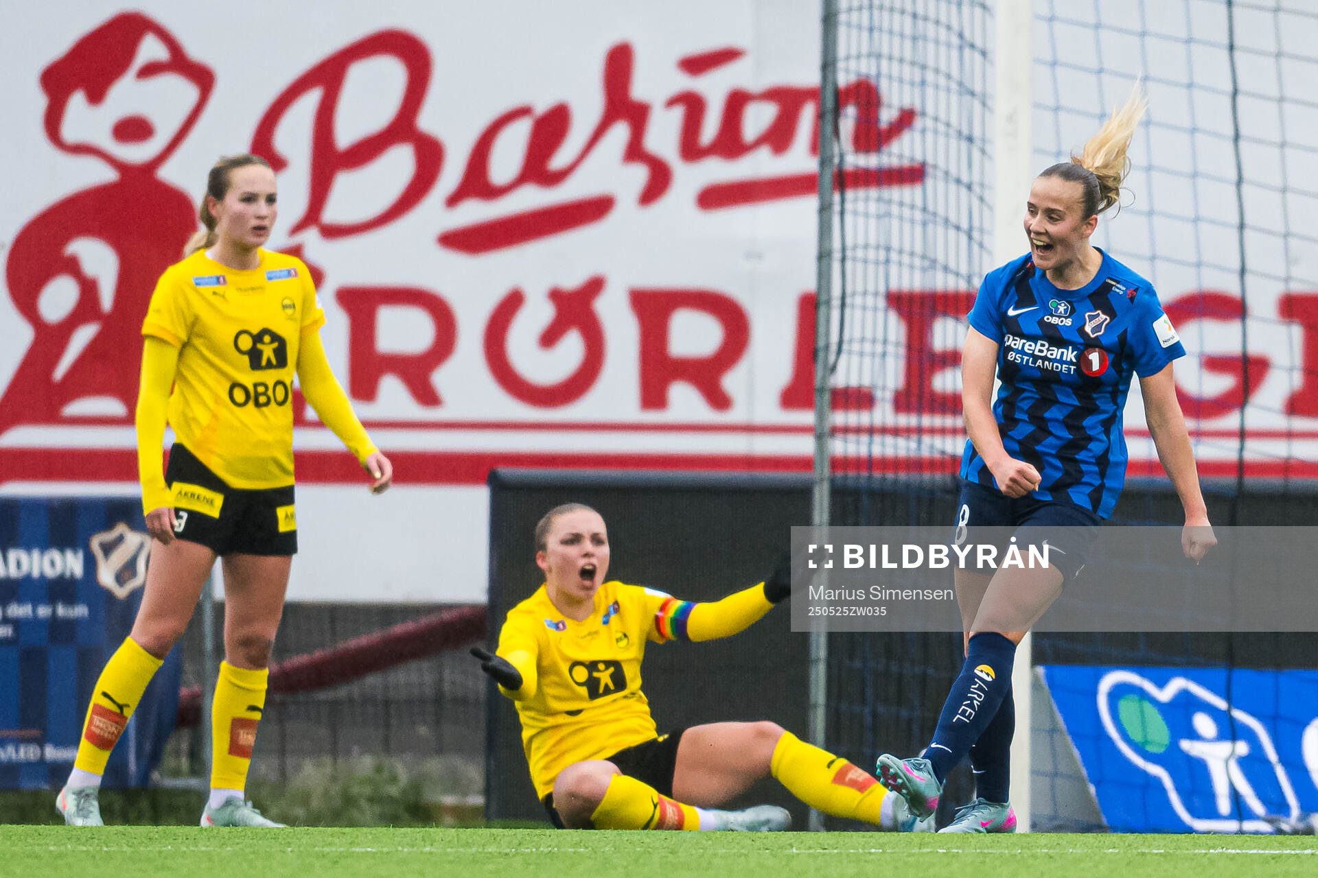 Emilie Libakken Østerås of Stabæk celebrates after scoring the 1-3 goal during the Toppserien football match between Stabæk and LSK Kvinner on May 25, 2025 in Bekkestua.