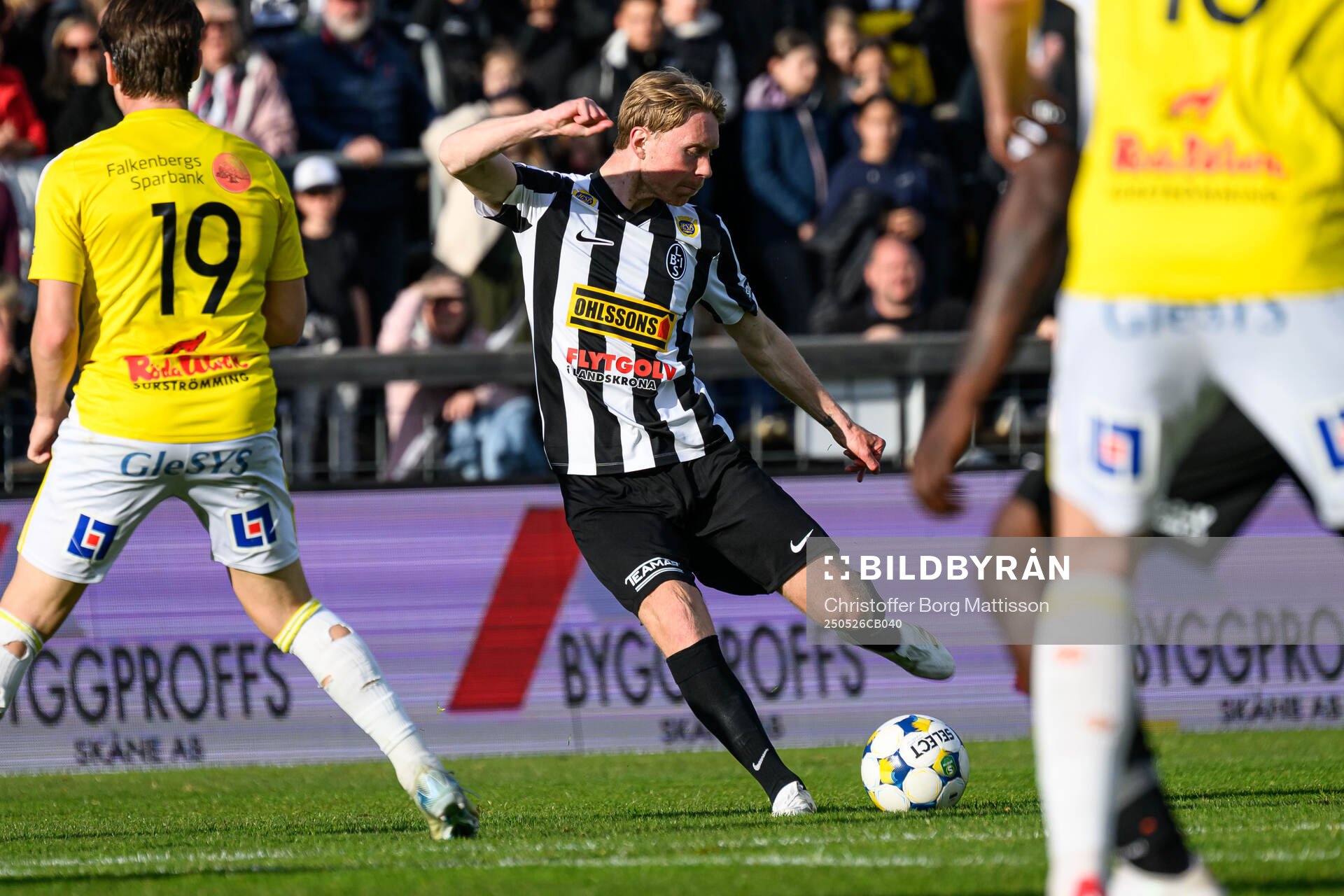 Landskronas Adam Egnell under fotbollsmatchen i Superettan mellan Landskrona och Falkenberg den 26 maj 2025 i Landskrona. 