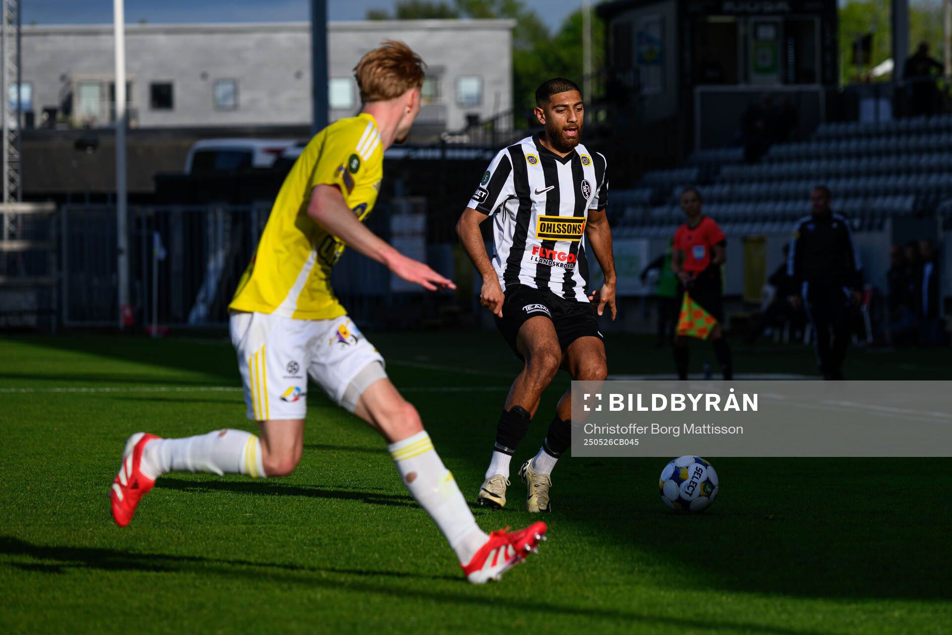 Landskronas Rassa Rahmani under fotbollsmatchen i Superettan mellan Landskrona och Falkenberg den 26 maj 2025 i Landskrona.