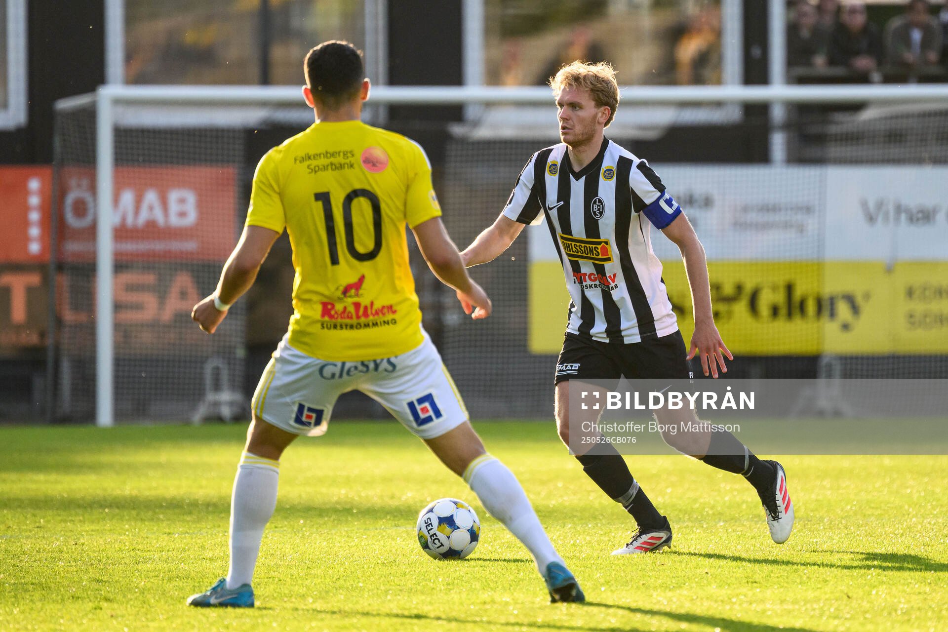 Landskronas Melker Jonsson under fotbollsmatchen i Superettan mellan Landskrona och Falkenberg den 26 maj 2025 i Landskrona.