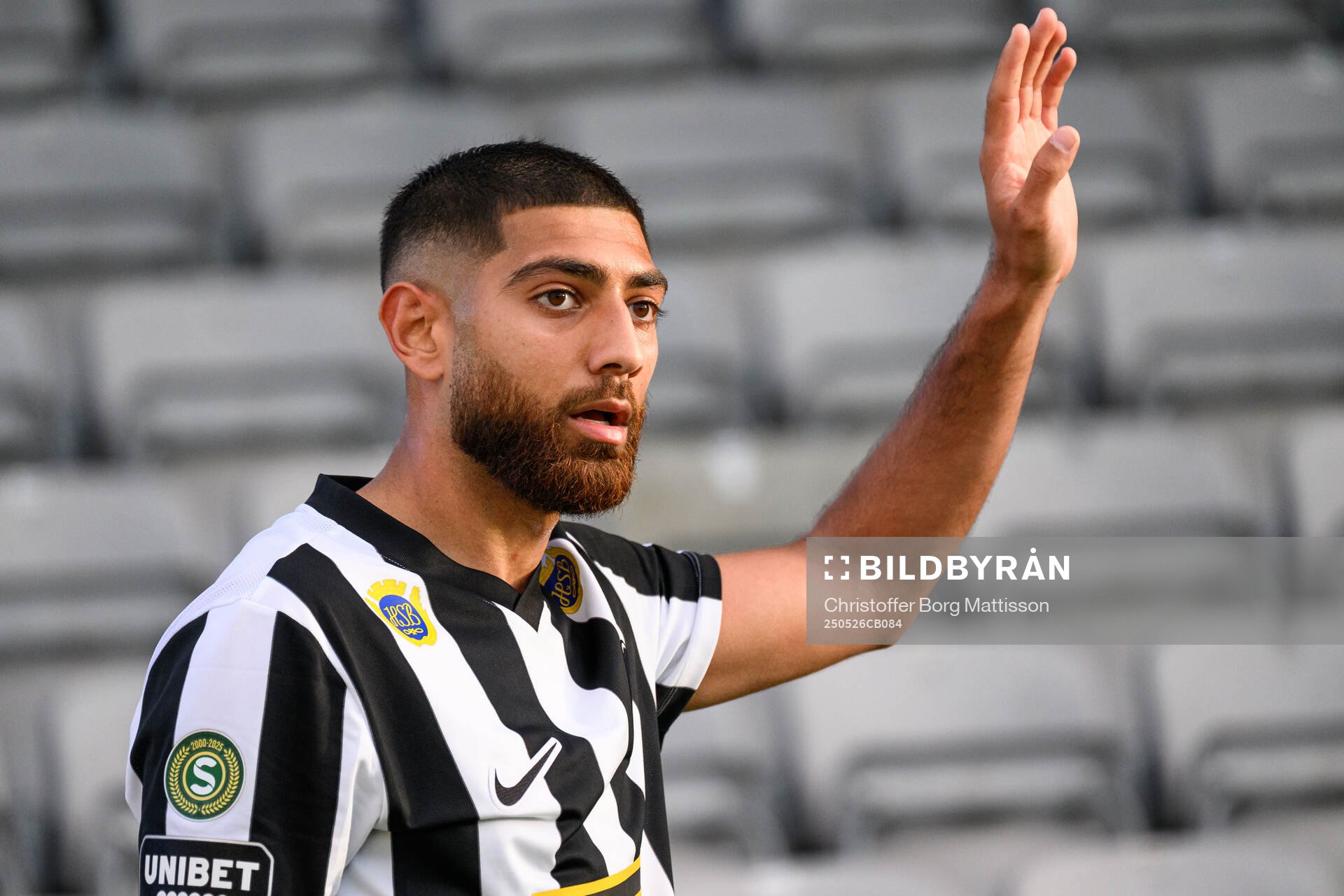 Landskronas Rassa Rahmani under fotbollsmatchen i Superettan mellan Landskrona och Falkenberg den 26 maj 2025 i Landskrona.