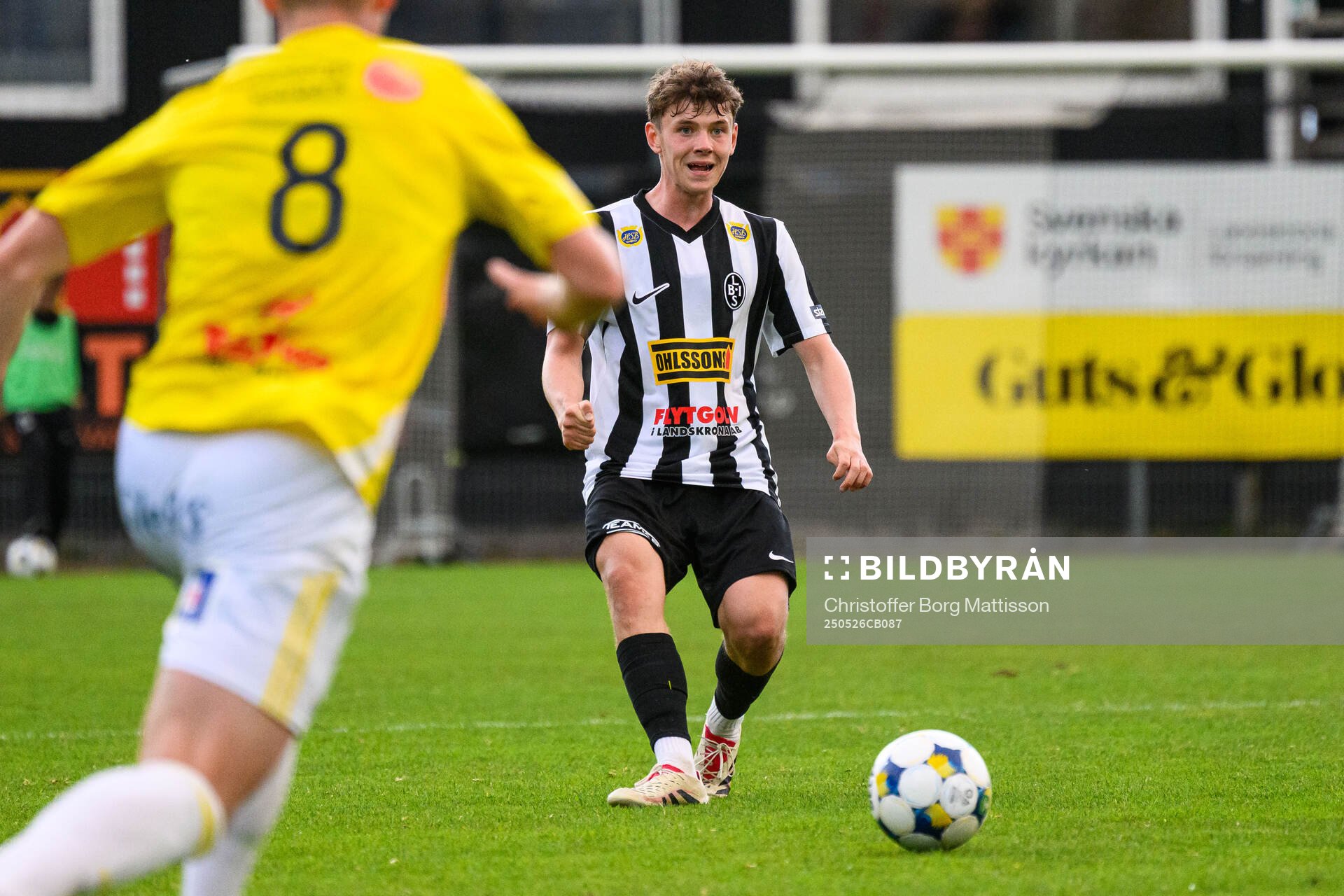 Landskronas Max Nilsson under fotbollsmatchen i Superettan mellan Landskrona och Falkenberg den 26 maj 2025 i Landskrona. 