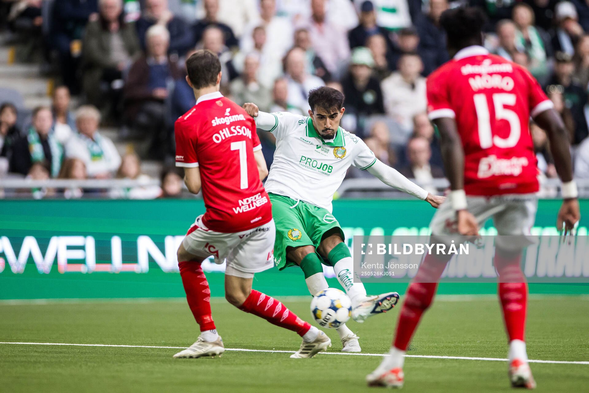 Hammarbys Montader Madjed under fotbollsmatchen i Allsvenskan mellan Hammarby och Degerfors den 26 maj 2025 i Stockholm. 