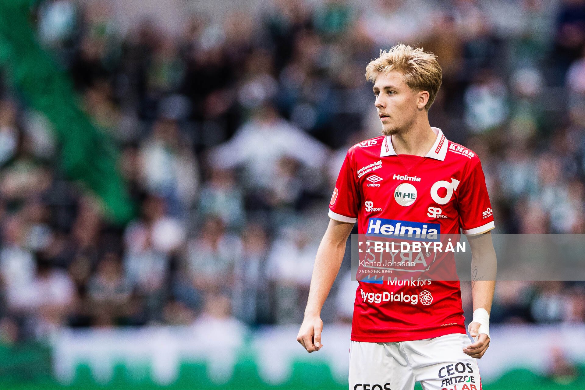 Degerfors Elias Pihlström under fotbollsmatchen i Allsvenskan mellan Hammarby och Degerfors den 26 maj 2025 i Stockholm. 