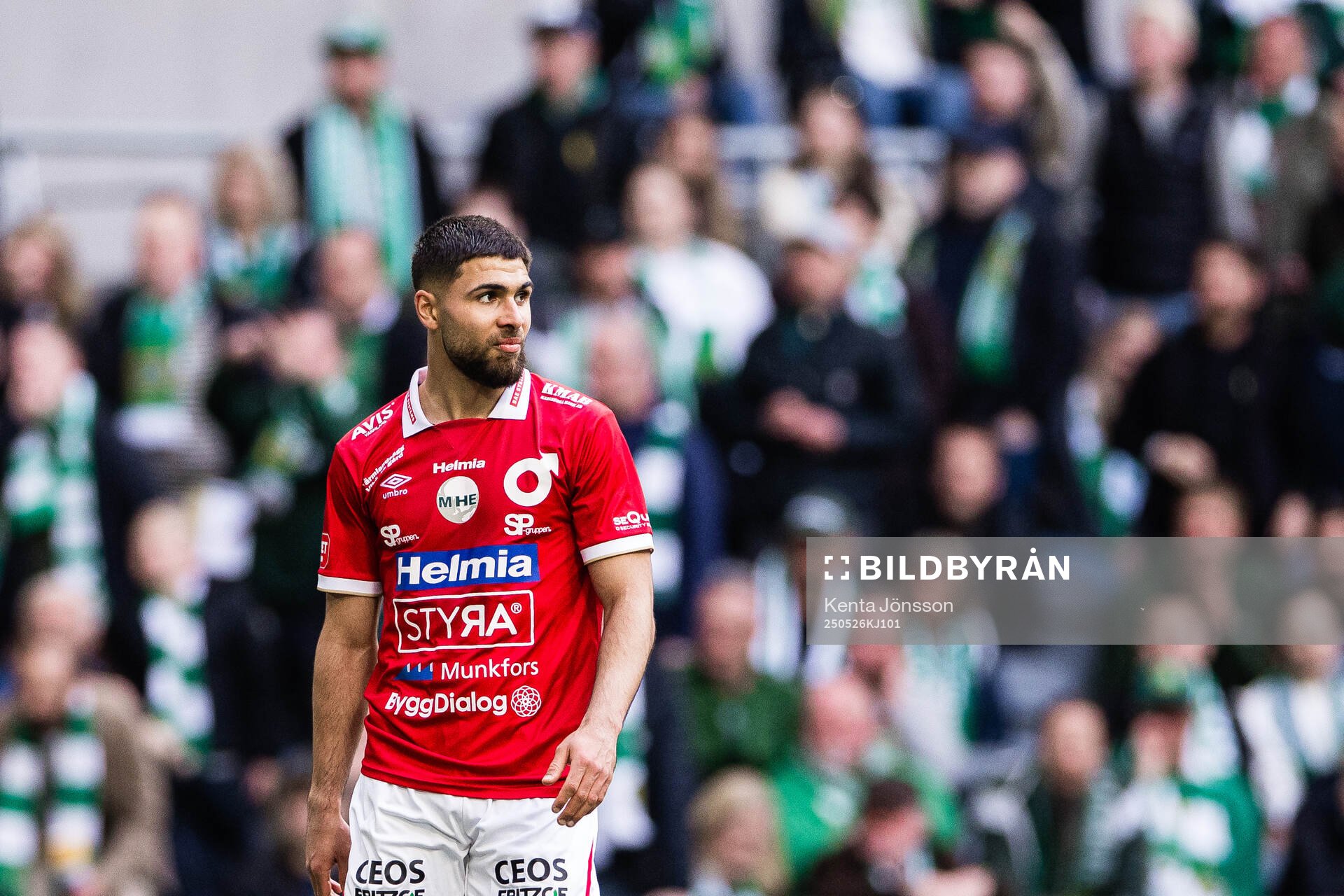 Degerfors Omar Faraj  under fotbollsmatchen i Allsvenskan mellan Hammarby och Degerfors den 26 maj 2025 i Stockholm. 