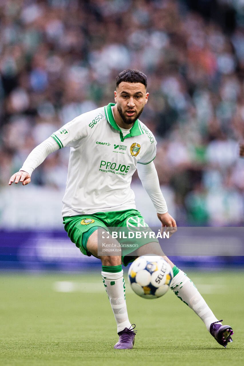 Hammarbys Abdelrahman Boudah Saidi under fotbollsmatchen i Allsvenskan mellan Hammarby och Degerfors den 26 maj 2025 i Stockholm. 