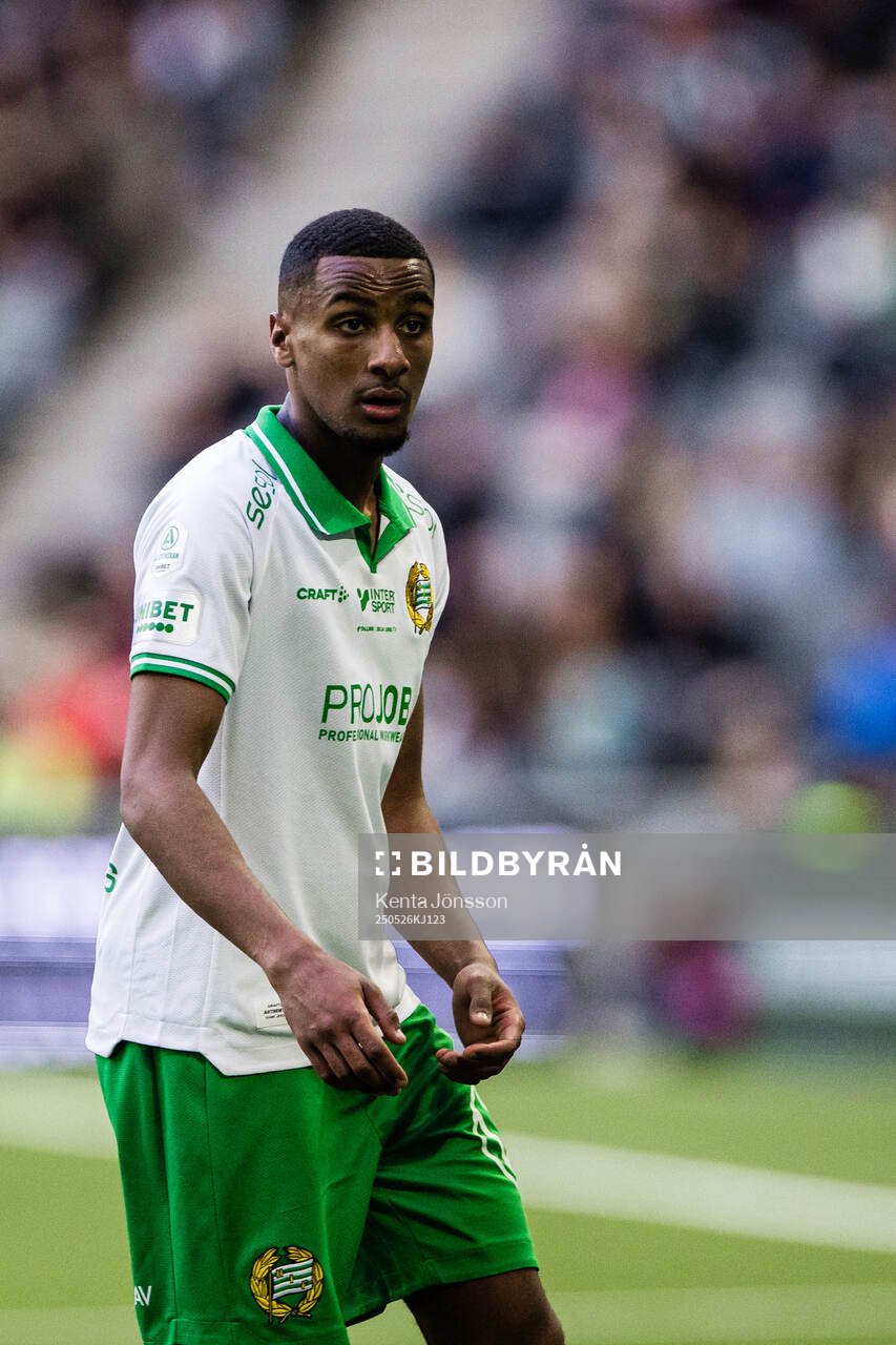 Hammarbys Paulos Abraham under fotbollsmatchen i Allsvenskan mellan Hammarby och Degerfors den 26 maj 2025 i Stockholm. 