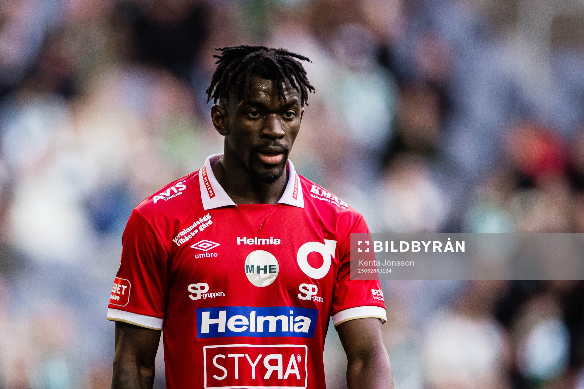 Degerfors Mamadouba Diaby under fotbollsmatchen i Allsvenskan mellan Hammarby och Degerfors den 26 maj 2025 i Stockholm. 