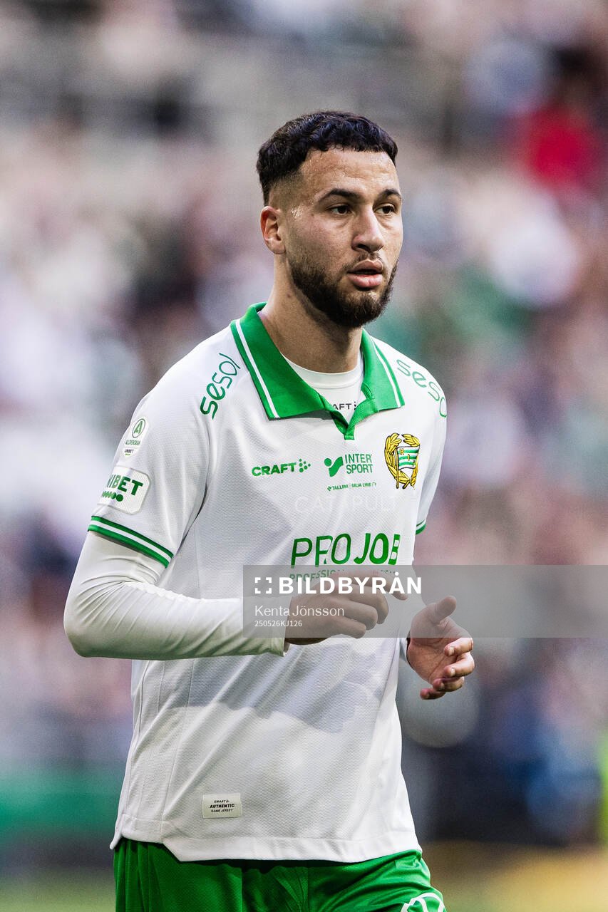 Hammarbys Abdelrahman Boudah Saidi under fotbollsmatchen i Allsvenskan mellan Hammarby och Degerfors den 26 maj 2025 i Stockholm. 