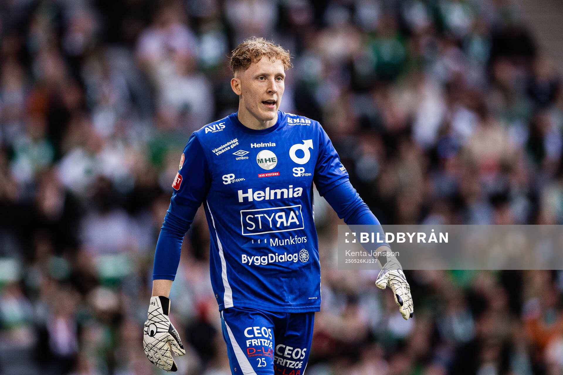 Degerfors målvakt Rasmus Forsell under fotbollsmatchen i Allsvenskan mellan Hammarby och Degerfors den 26 maj 2025 i Stockholm. 