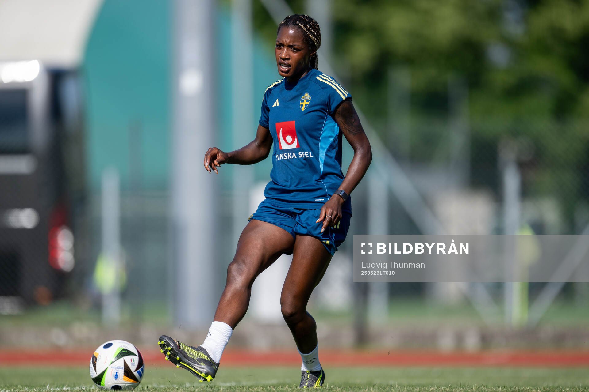 Evelyn Ijeh of the Swedish women’s national football team during a training session on May 26, 2025 in Fidenza. 