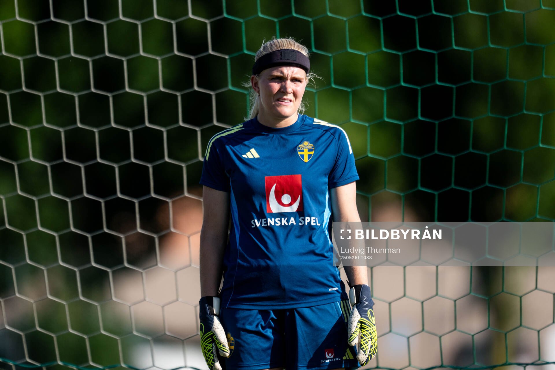 Goalkeeper Emma Holmgren of the Swedish women’s national football team during a training session on May 26, 2025 in Fidenza. 