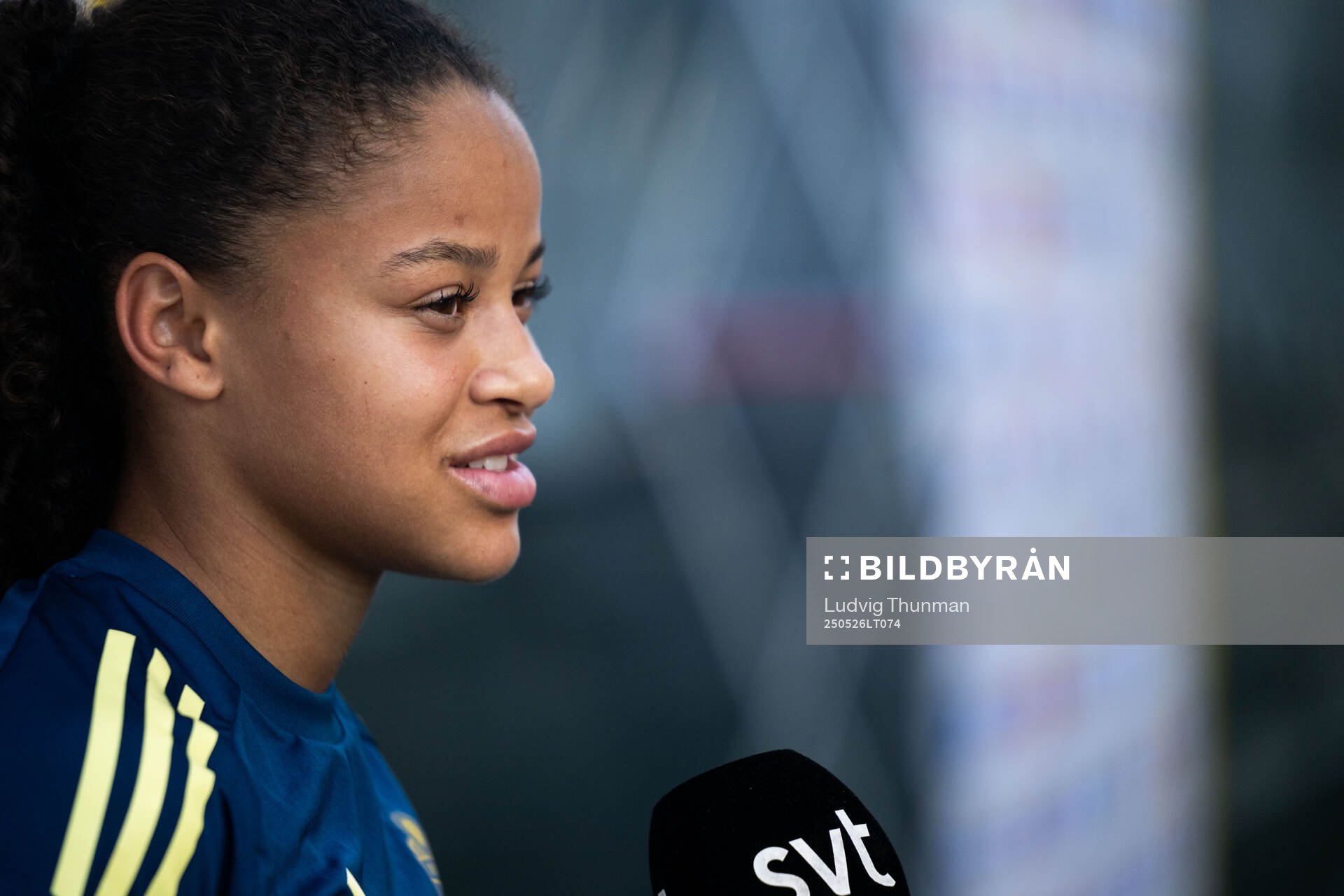 Felicia Schröder of the Swedish women’s national football team in mixed zone after a training session on May 26, 2025 in Fidenza. 