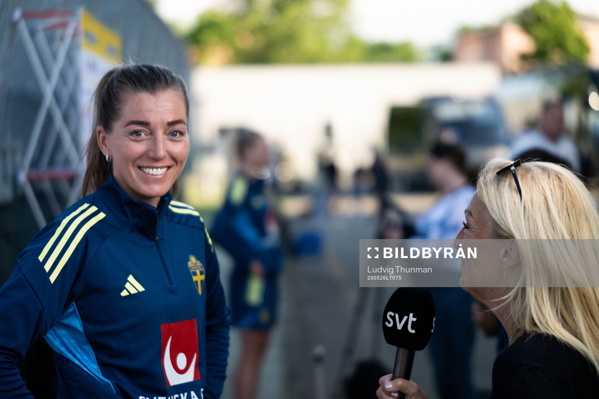 Linda Sembrant of the Swedish women’s national football team in mixed zone after a training session on May 26, 2025 in Fidenza. 