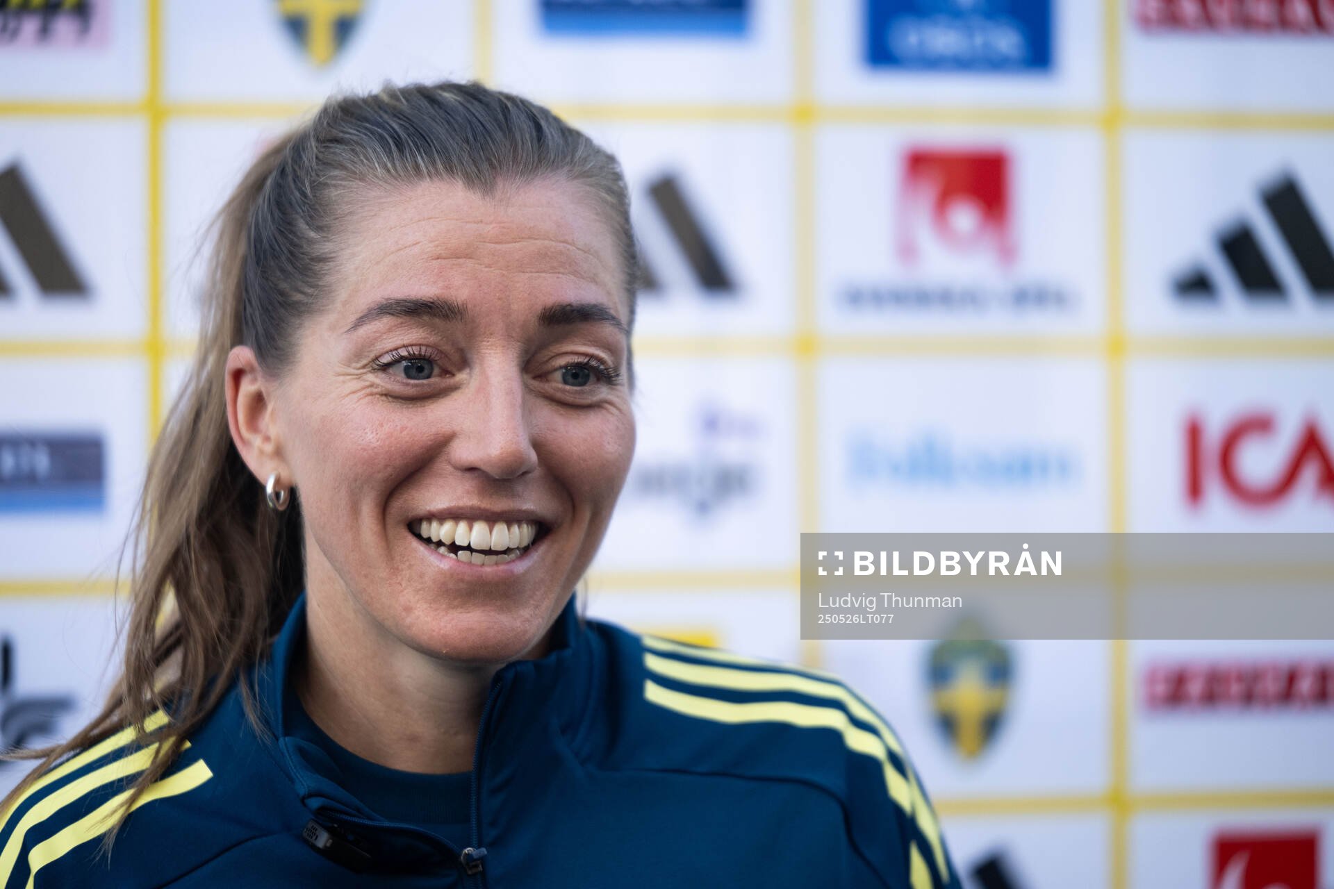 Linda Sembrant of the Swedish women’s national football team in mixed zone after a training session on May 26, 2025 in Fidenza. 